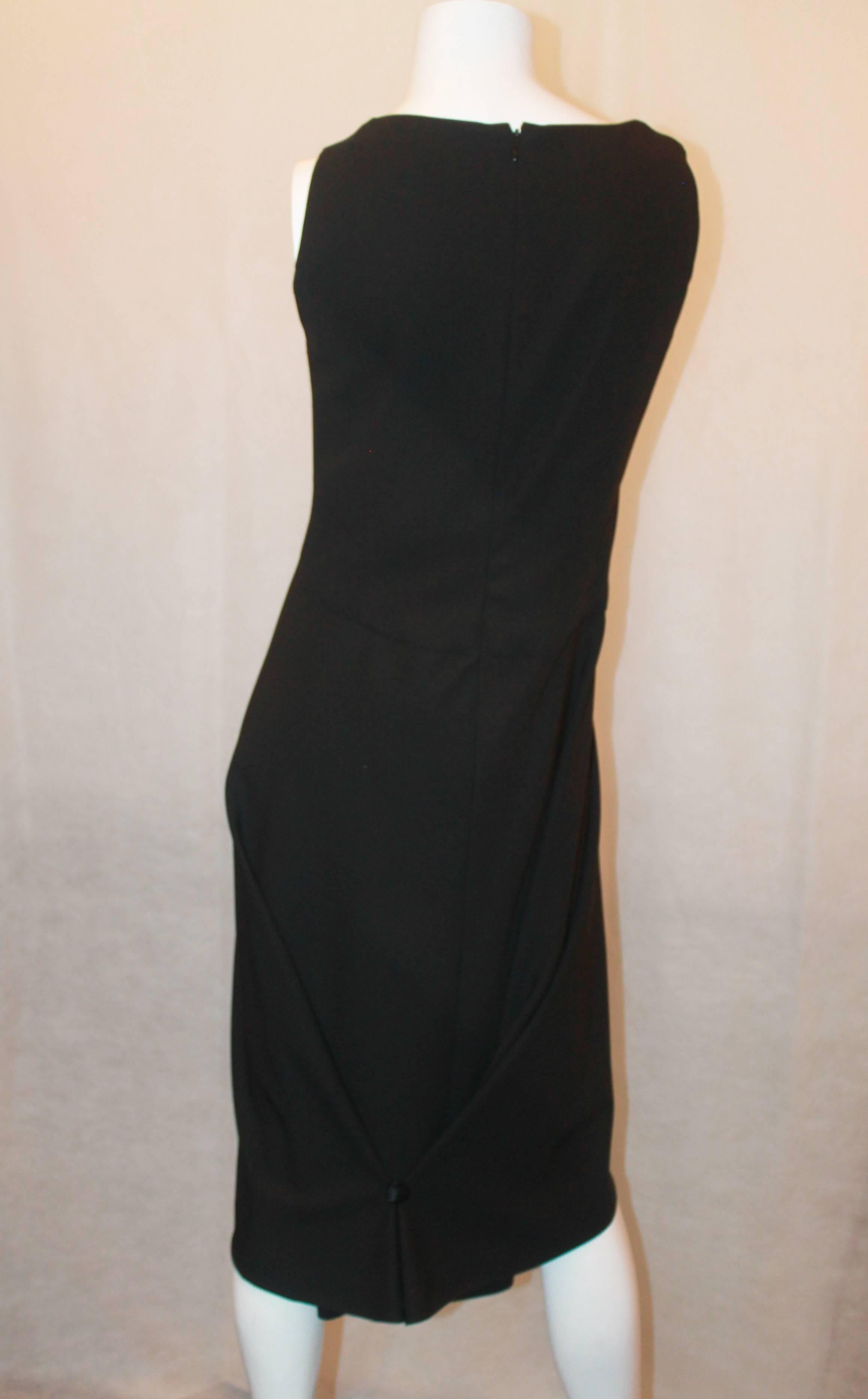 Chanel Black Wool Tapered Dress w/ Stitched Fitted Design & Train - 42 - 1999 In Excellent Condition In West Palm Beach, FL