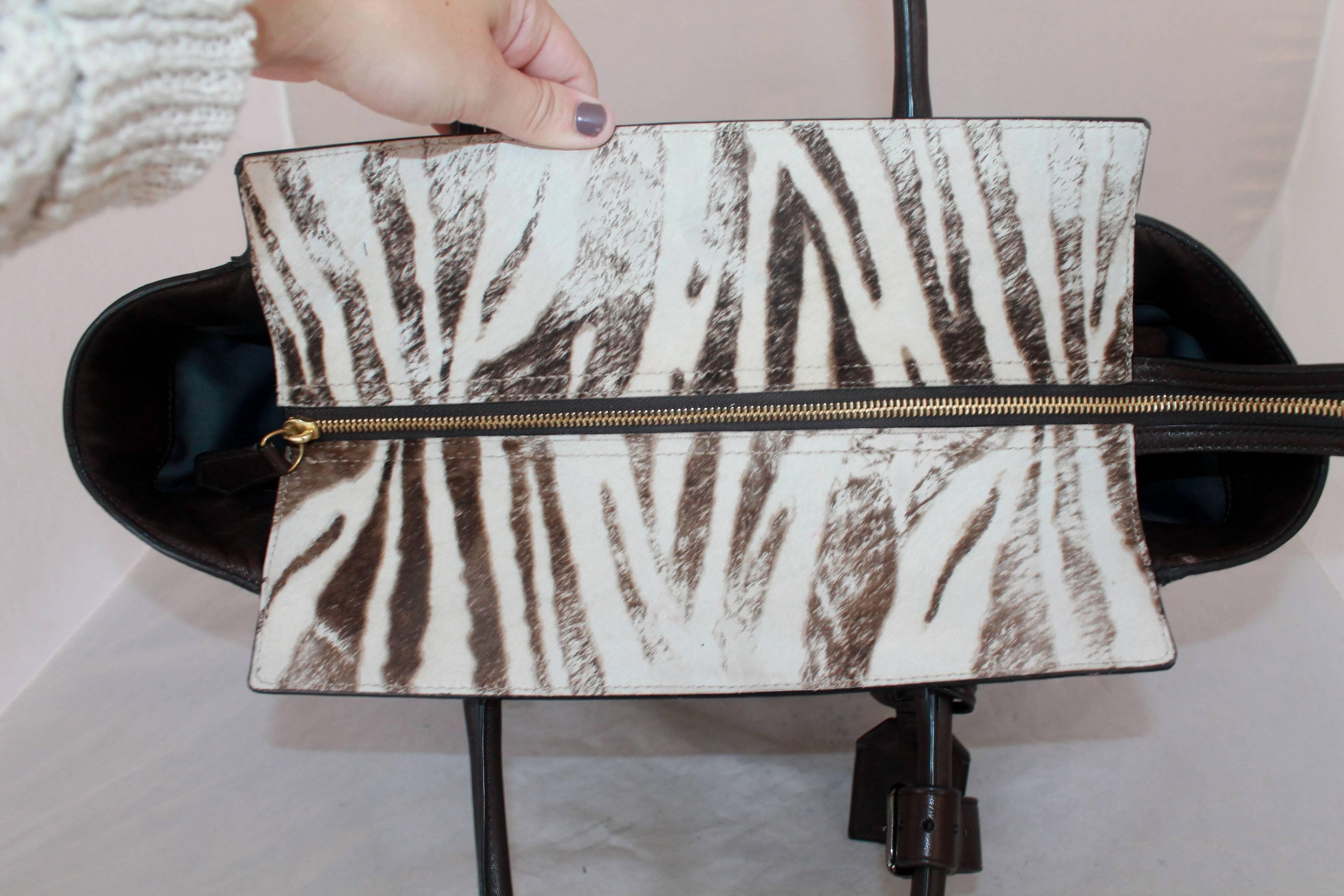 Reed Krakoff Brown and Cream Pony Hair Zebra Print Tote In Good Condition In West Palm Beach, FL