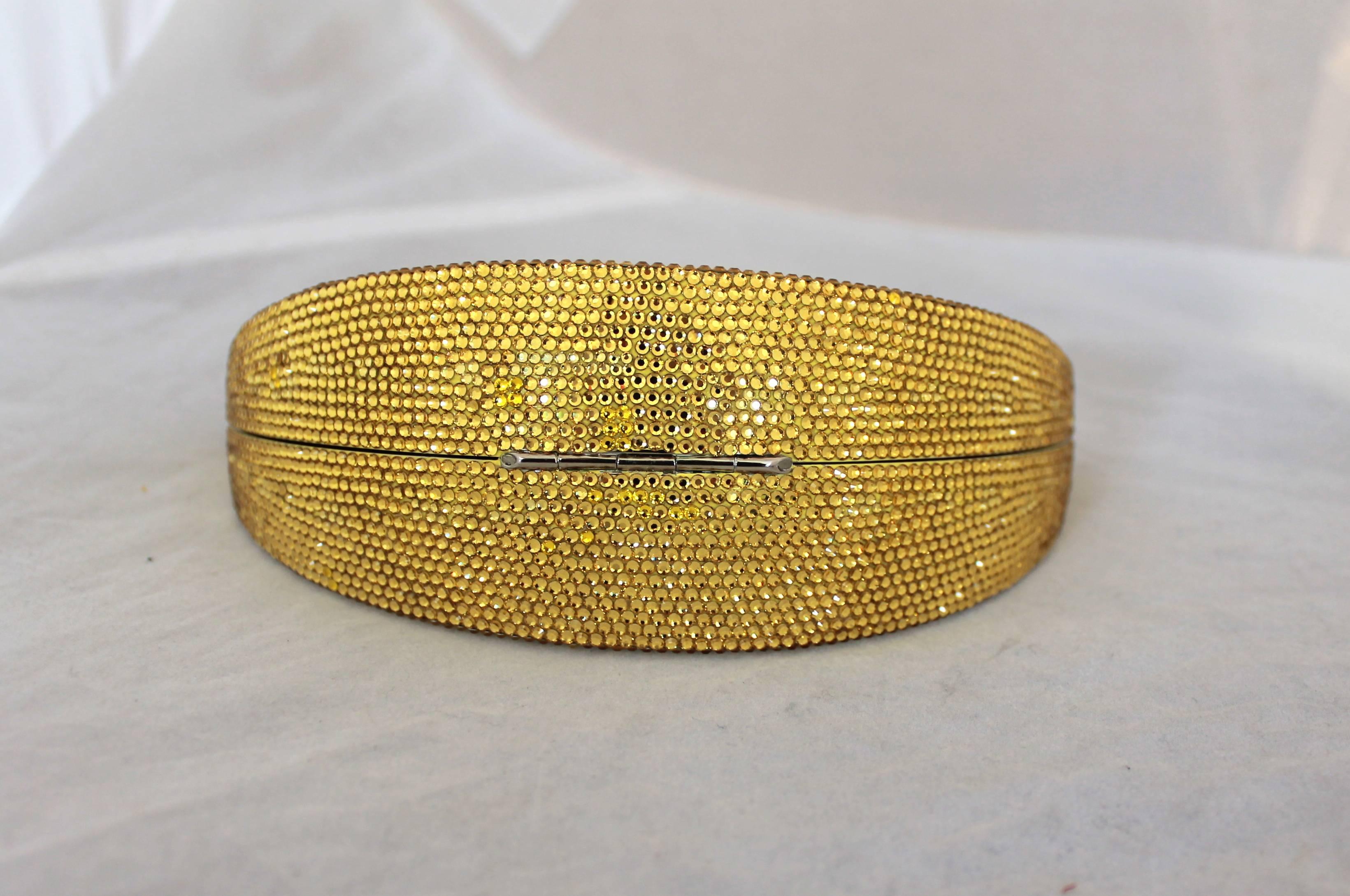 Judith Leiber Minaudiere Rodaja de Limón con Pedrería Amarilla y Transparente Marrón