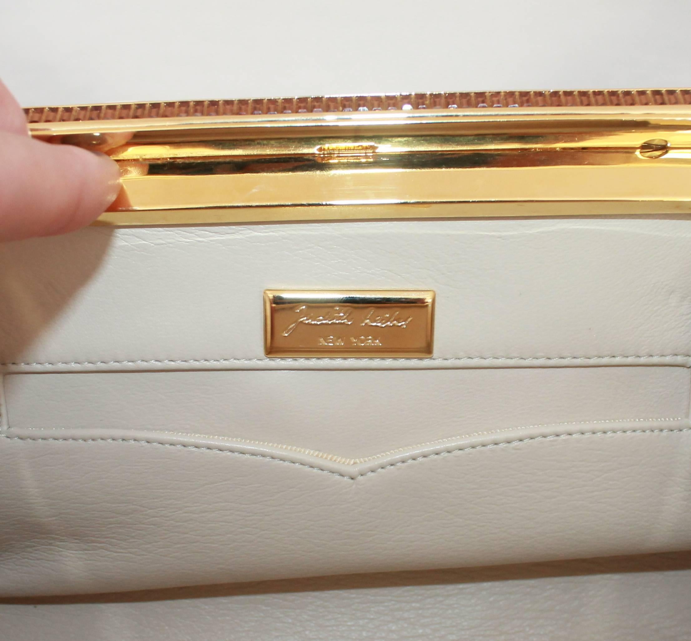 Judith Leiber Ivory Crocodile Clutch with Rhinestone and Gold Clasp 3