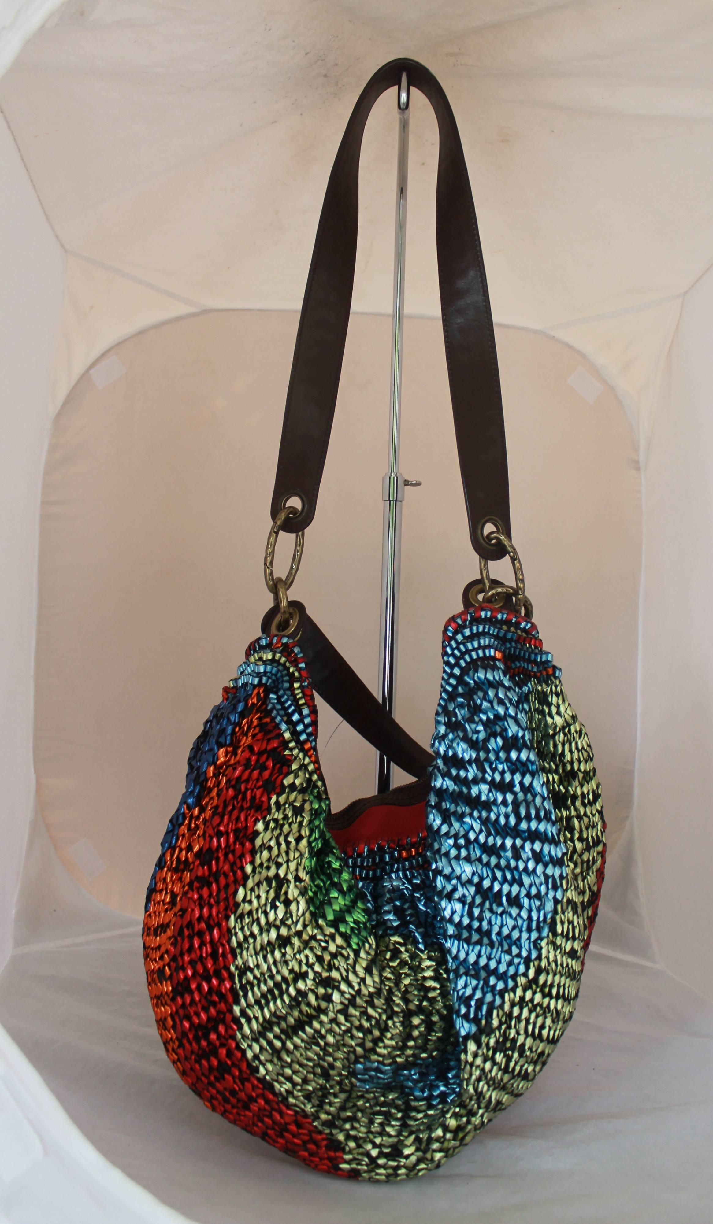 Black Diane von Furstenburg Woven Multicolor Metallic Leather Hobo Shoulder Bag