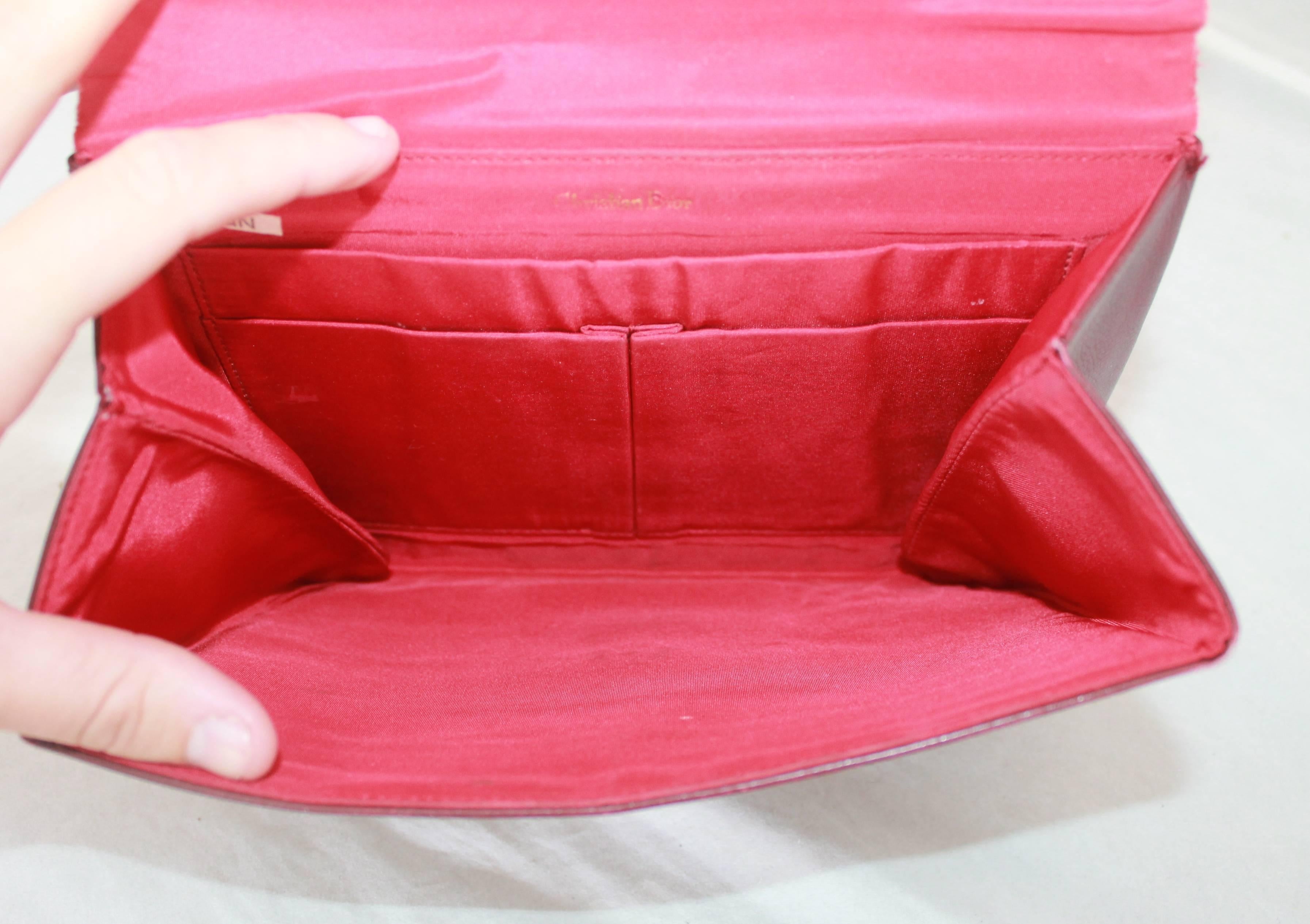 Christian Dior Vintage Burgundy Leather Clutch with Bow - circa 1990's In Good Condition For Sale In West Palm Beach, FL