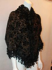 1890's Victorian Black & Brown Floral Cut Velvet with Fringe Jacket - S/M