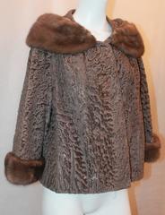 Vintage Brown Persian Lamb Jacket with Mink Collar & Cuffs - M