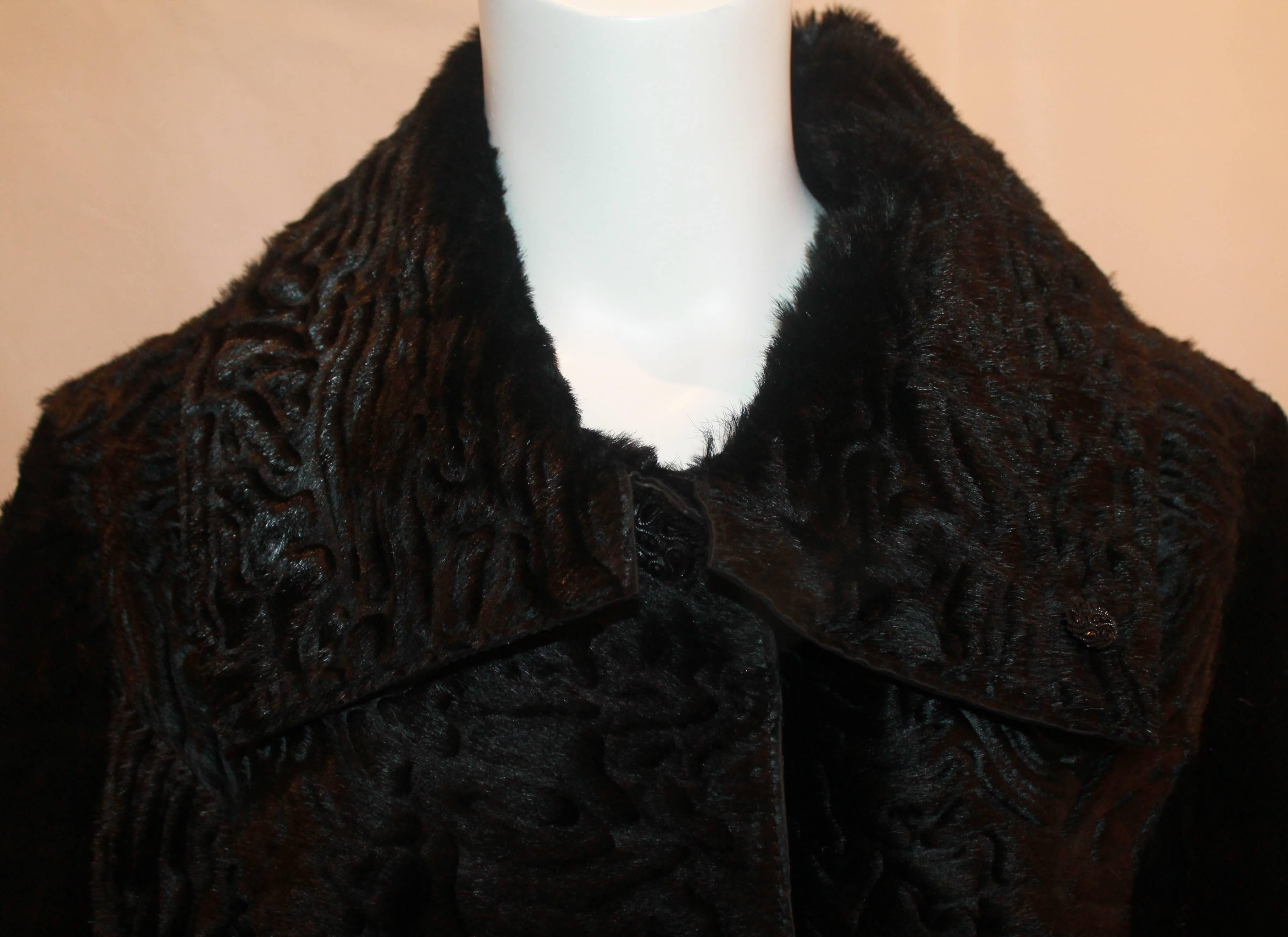 Marengo Black Broadtail Collared Full Coat with Belt - L 1
