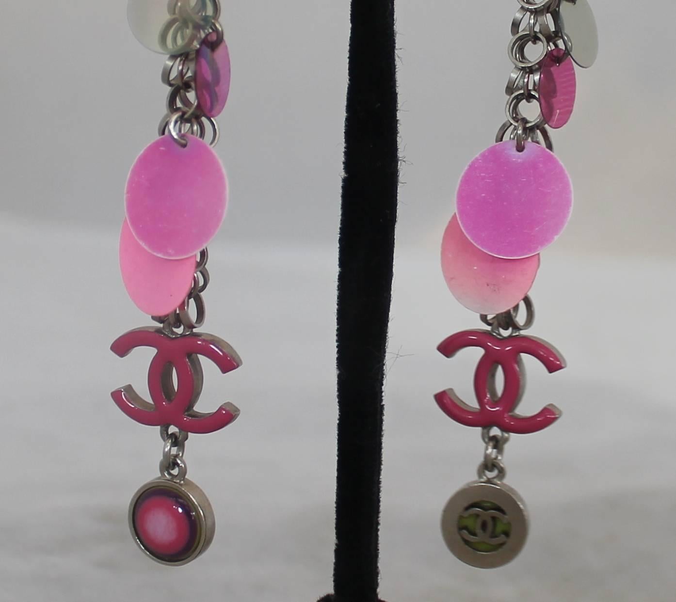 Chanel Pink Pallette with Silver Chain Drop Earrings with 