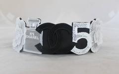 Chanel Limited Edition Black & White Grosgrain Belt with Chanel Motifs
