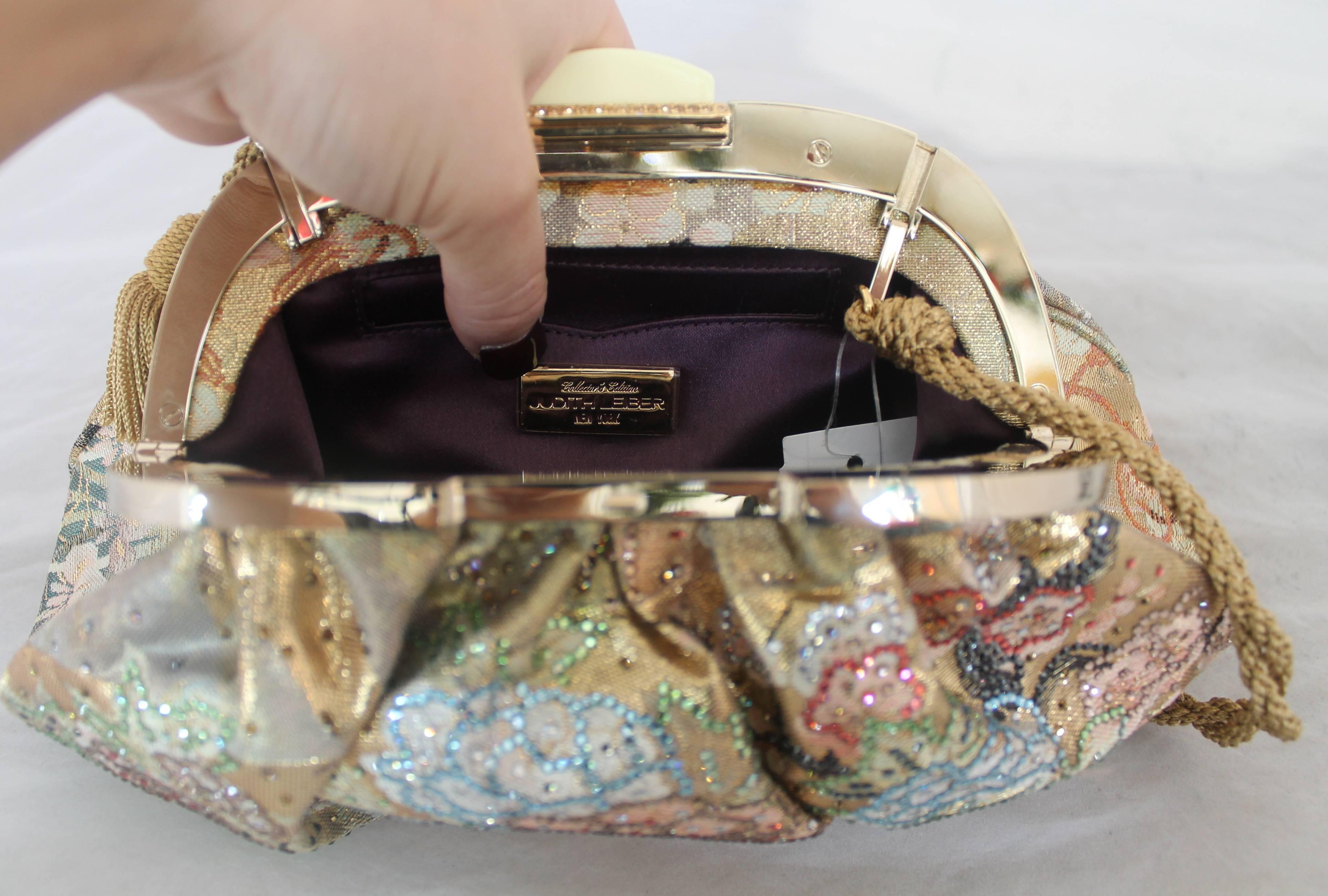 Judith Leiber Collector's Edition Pastel Brocade Bag with Rhinestone Flowers  2