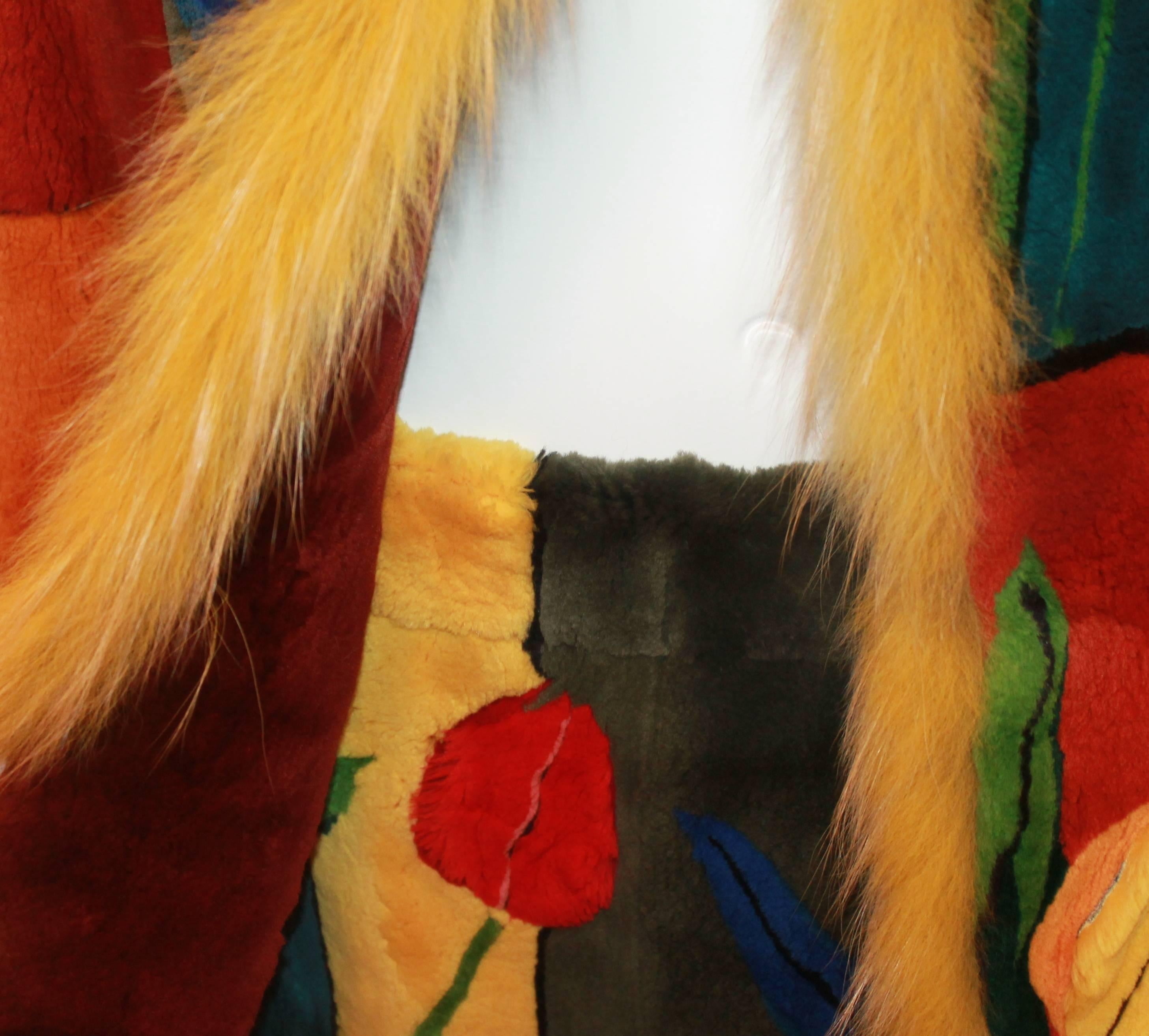 Zuki Floral Color Block Sheared Beaver Skirt Suit - Size 8 1