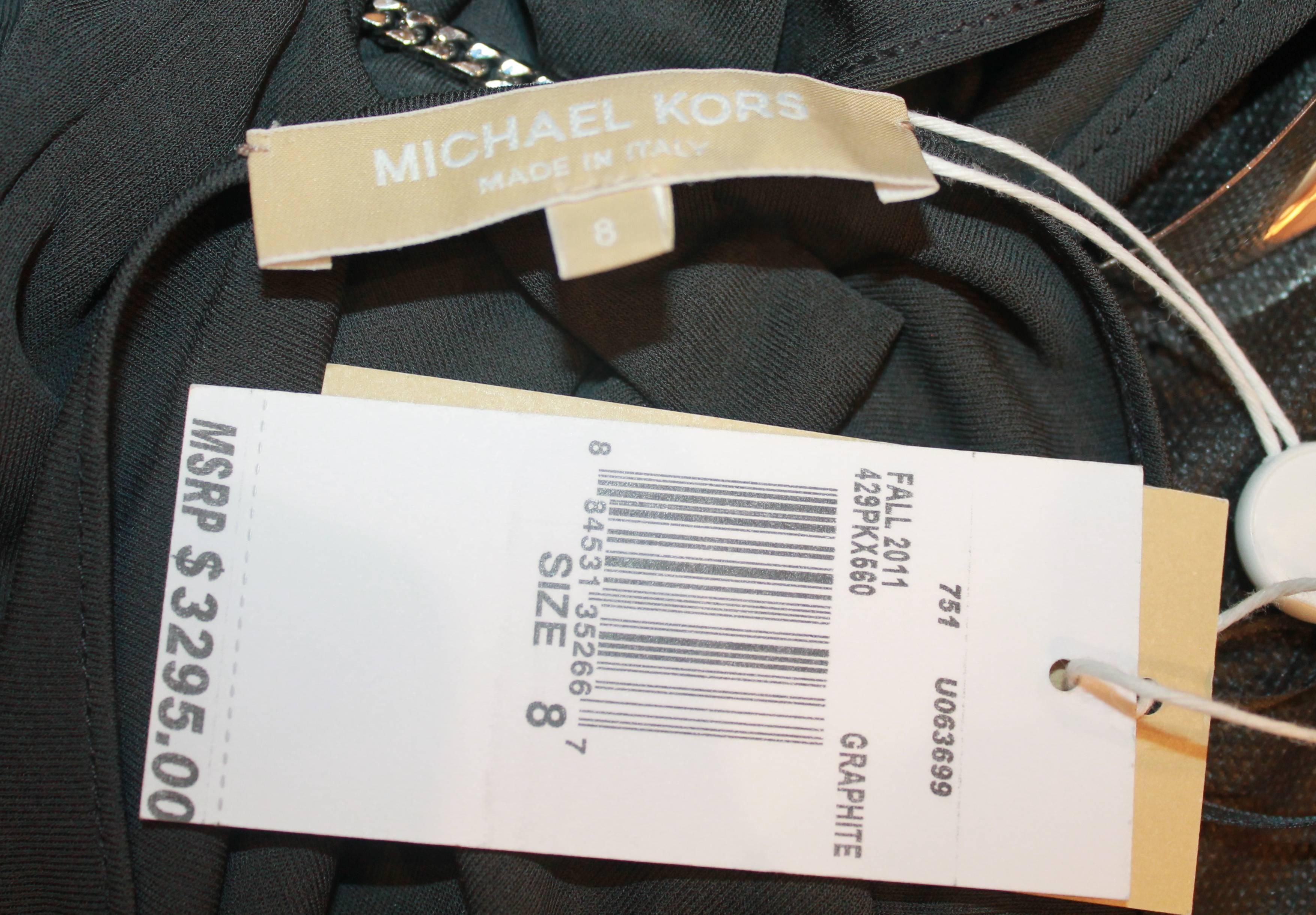 Michael Kors - Robe en jersey gris avec col/col argenté et quincaillerie - Sz 8 NWT 2