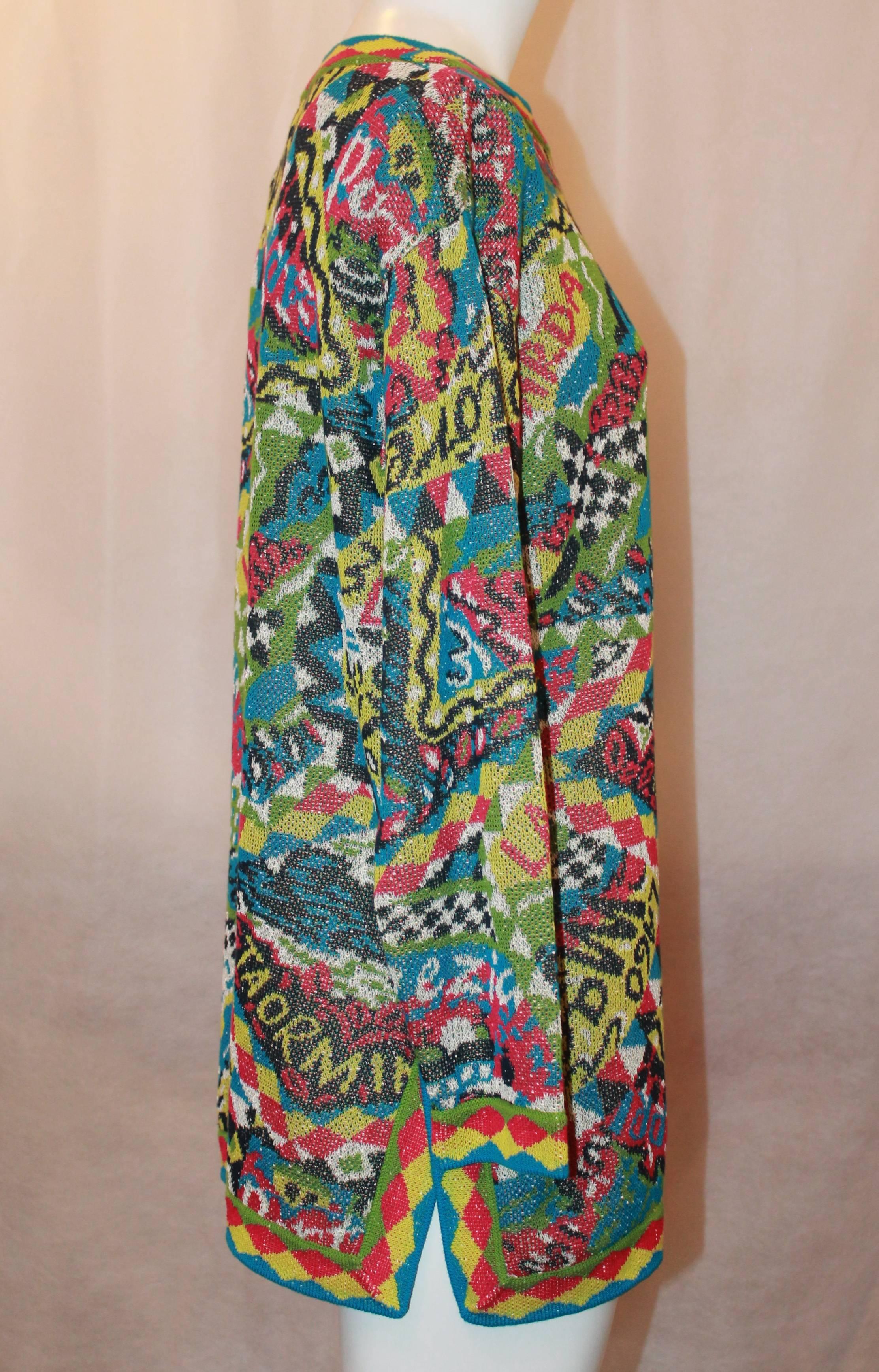 Gray Missoni Vintage Multi Colored Knit Tunic w/ 