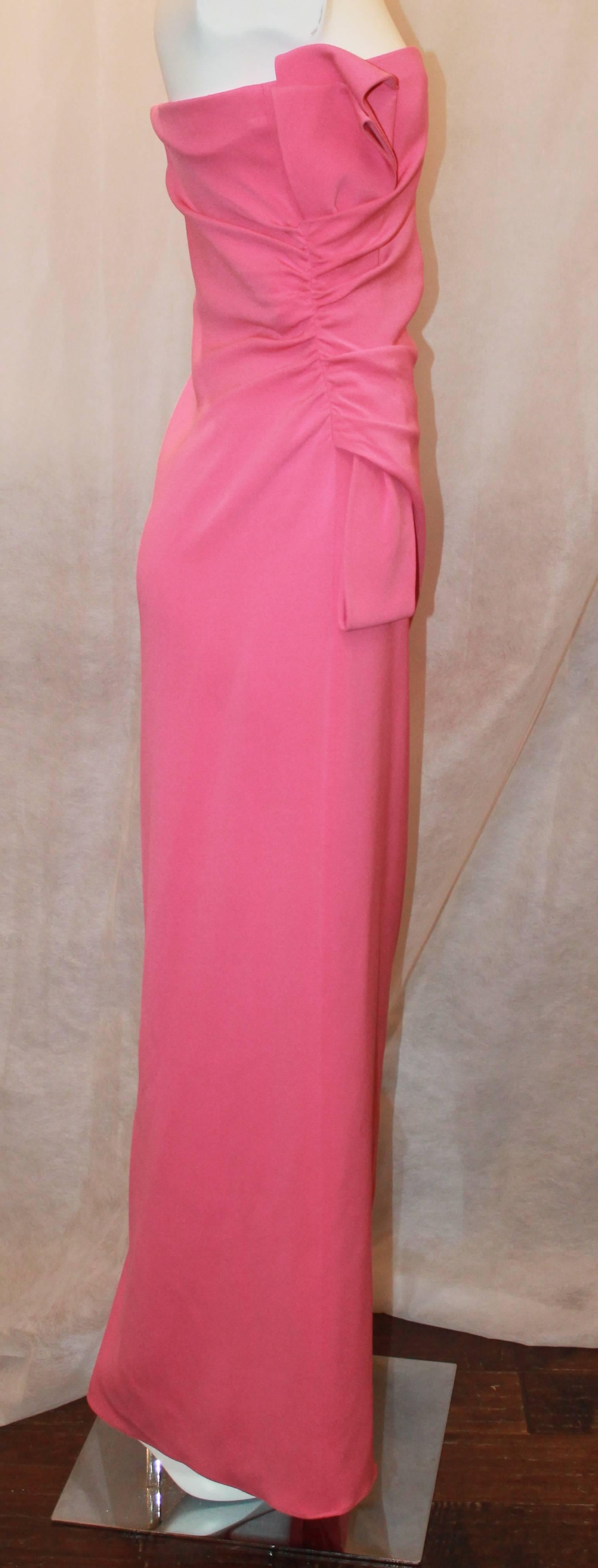 Valentino Pink Silk Strapless Gown w/ Side Ruching - L In Good Condition In West Palm Beach, FL