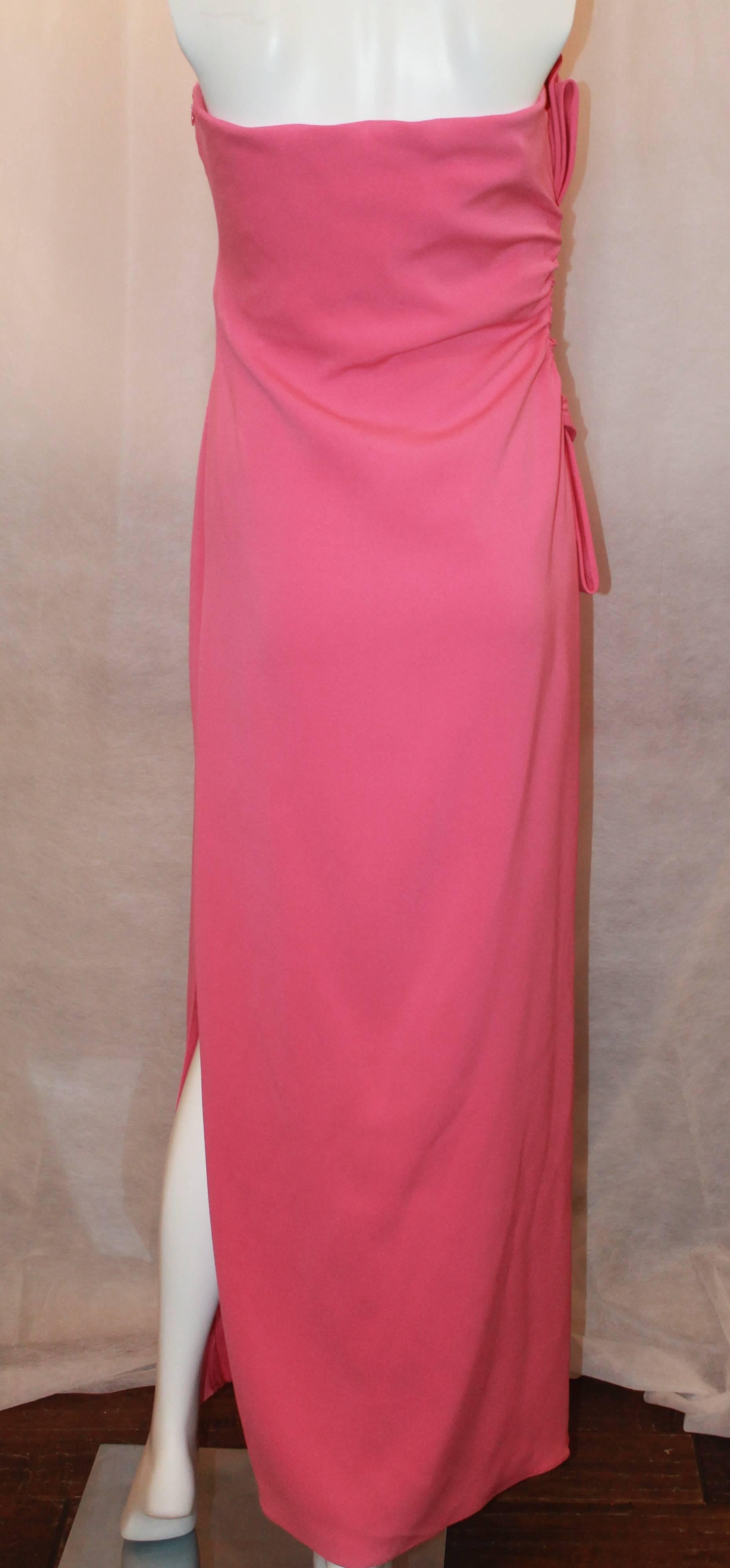 Women's Valentino Pink Silk Strapless Gown w/ Side Ruching - L