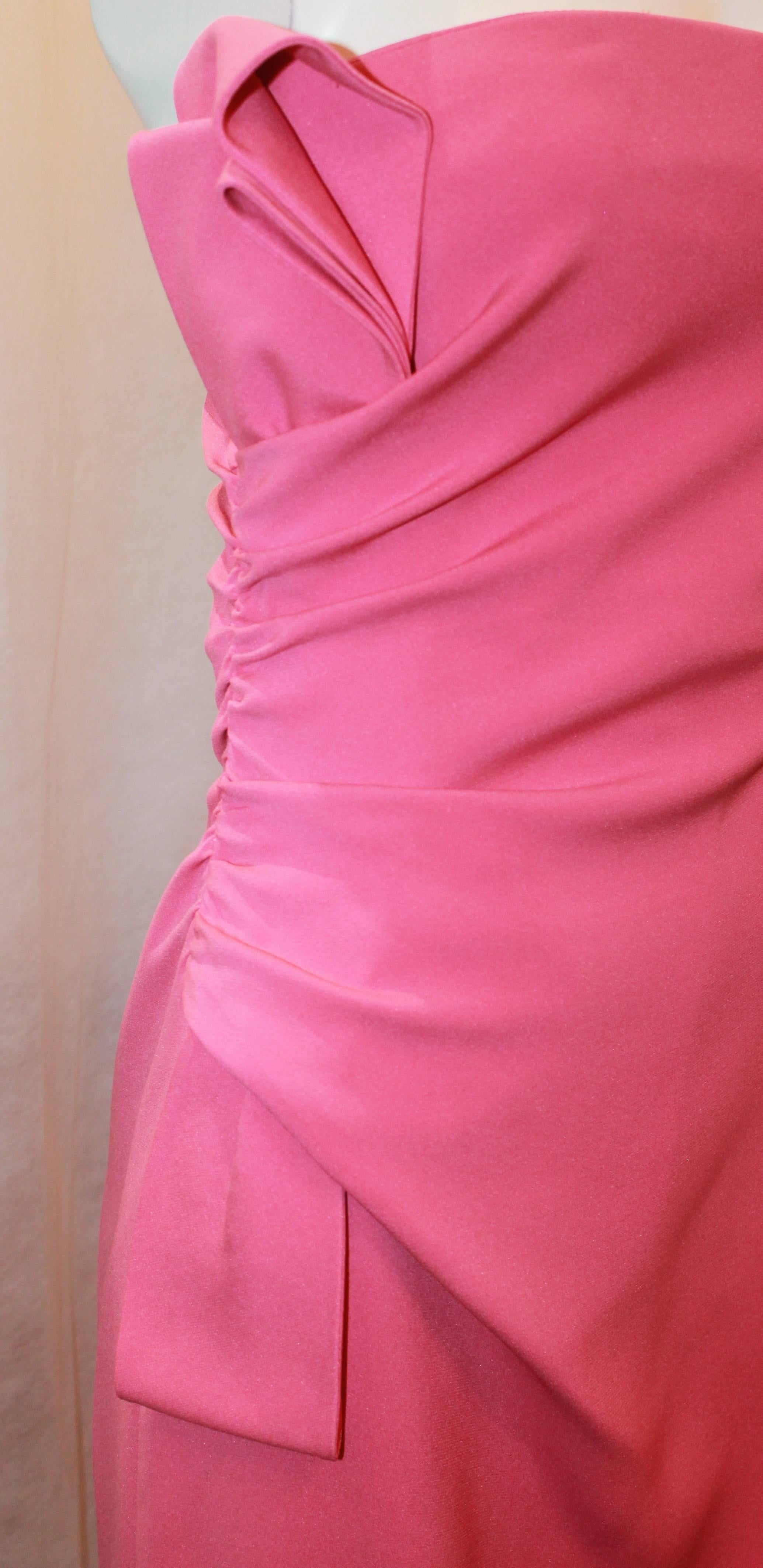 Valentino Pink Silk Strapless Gown w/ Side Ruching - L 1