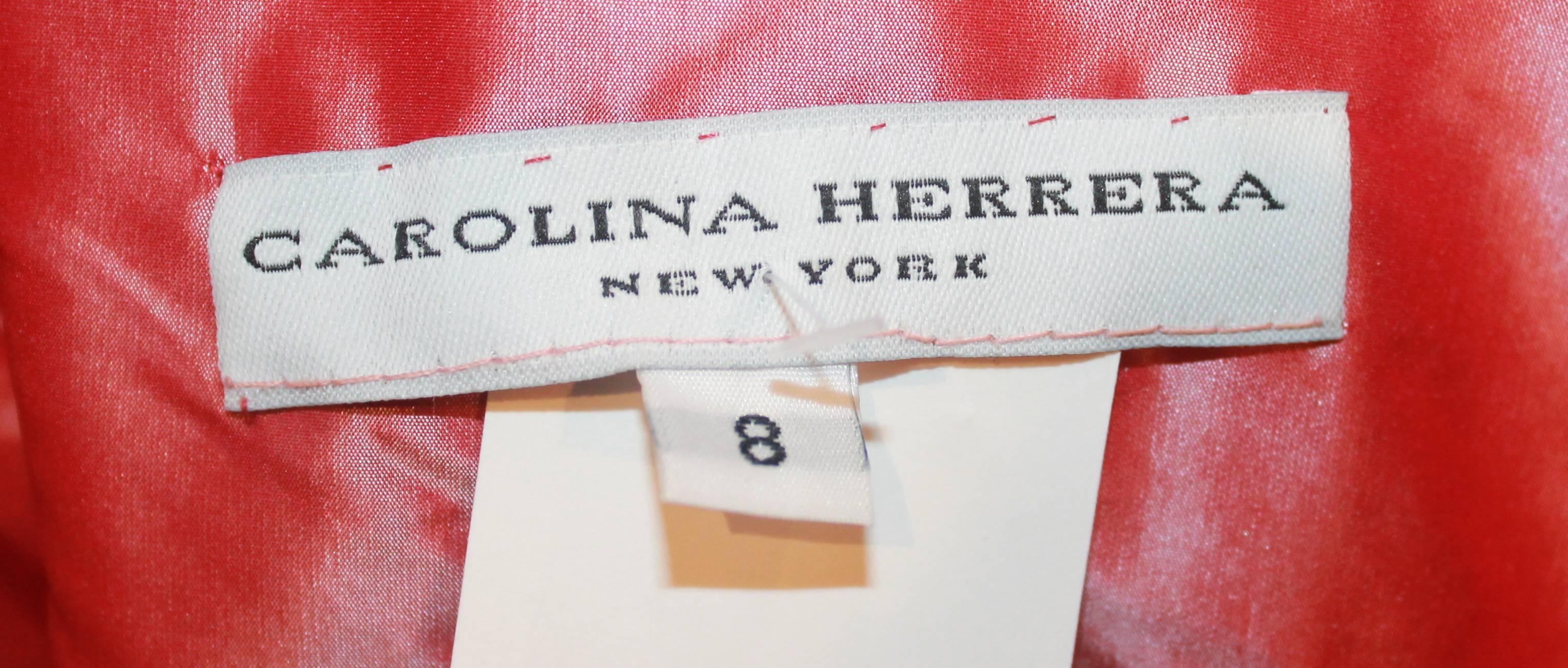 Pink Carolina Herrera Salmon Silk Taffeta Strapless Gown w/ Ruching & Back Bow- 8-NWT