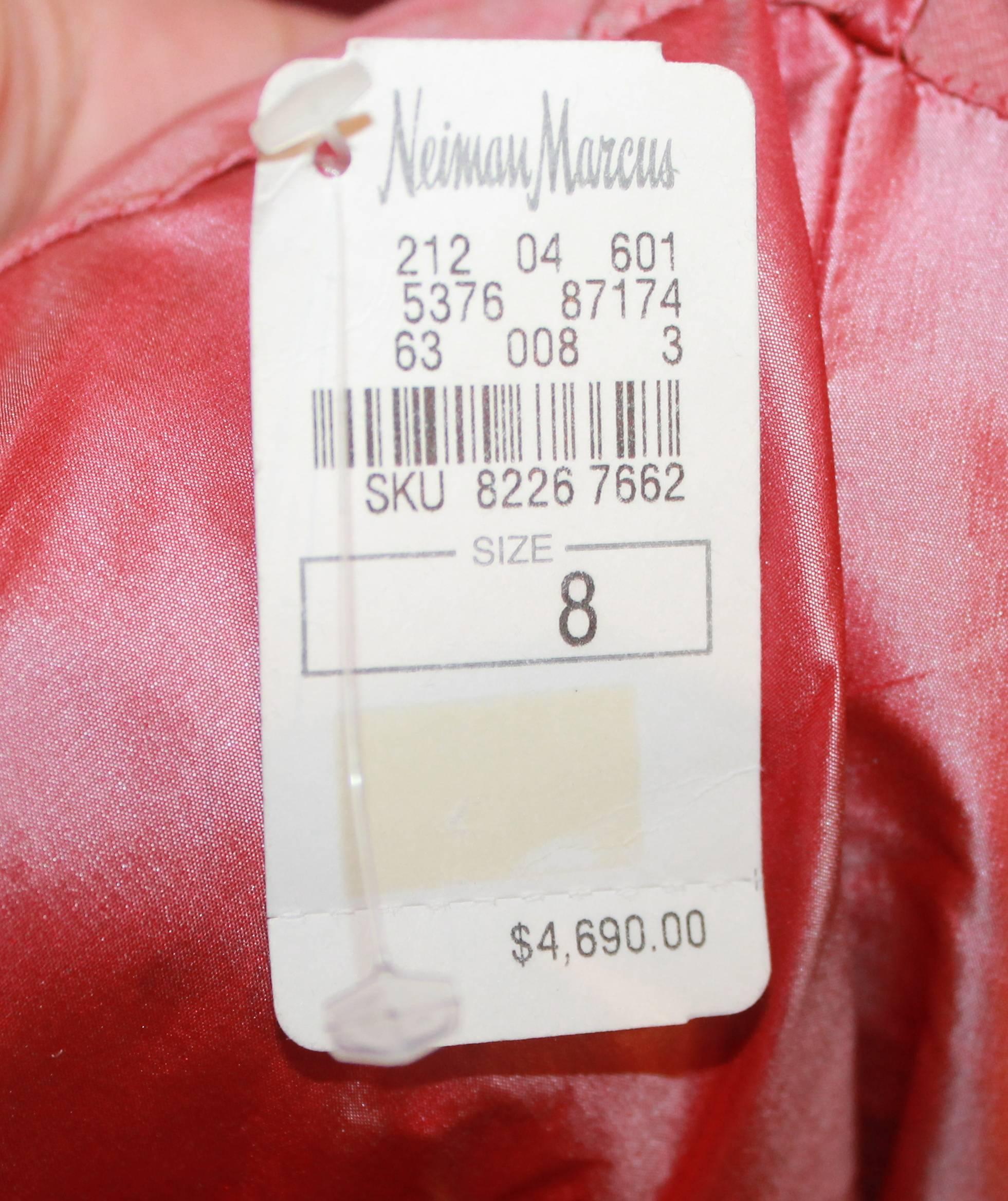 Carolina Herrera Salmon Silk Taffeta Strapless Gown w/ Ruching & Back Bow- 8-NWT In New Condition In West Palm Beach, FL