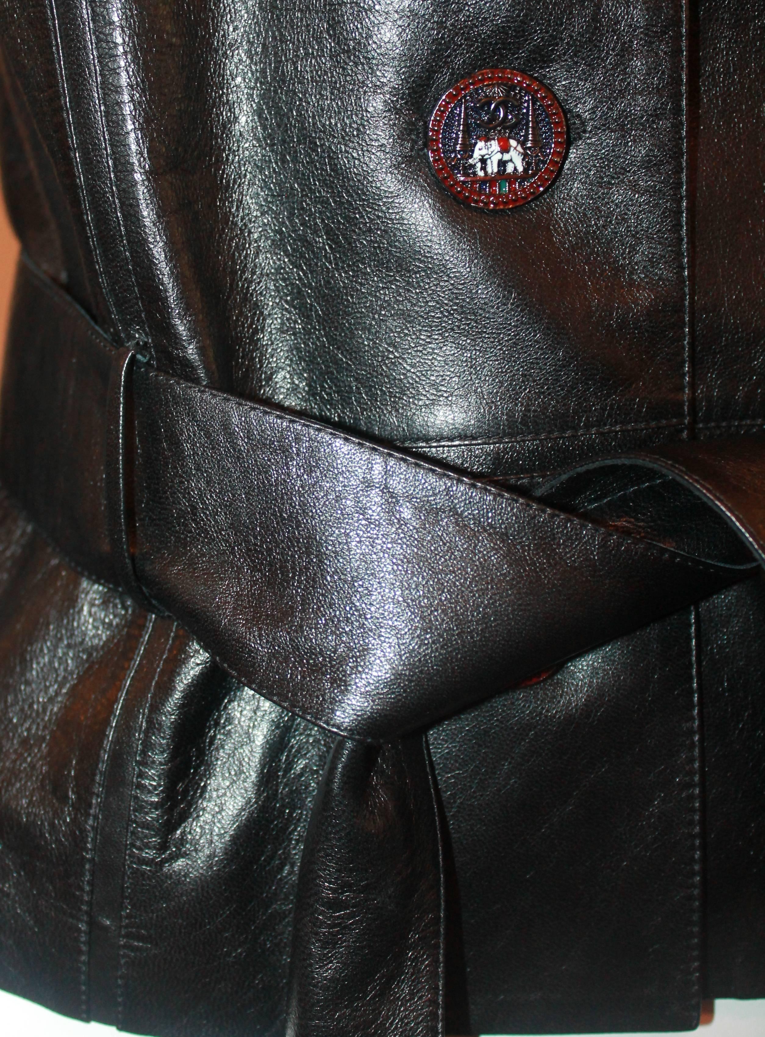 Chanel Black Leather Jacket w/ belt 