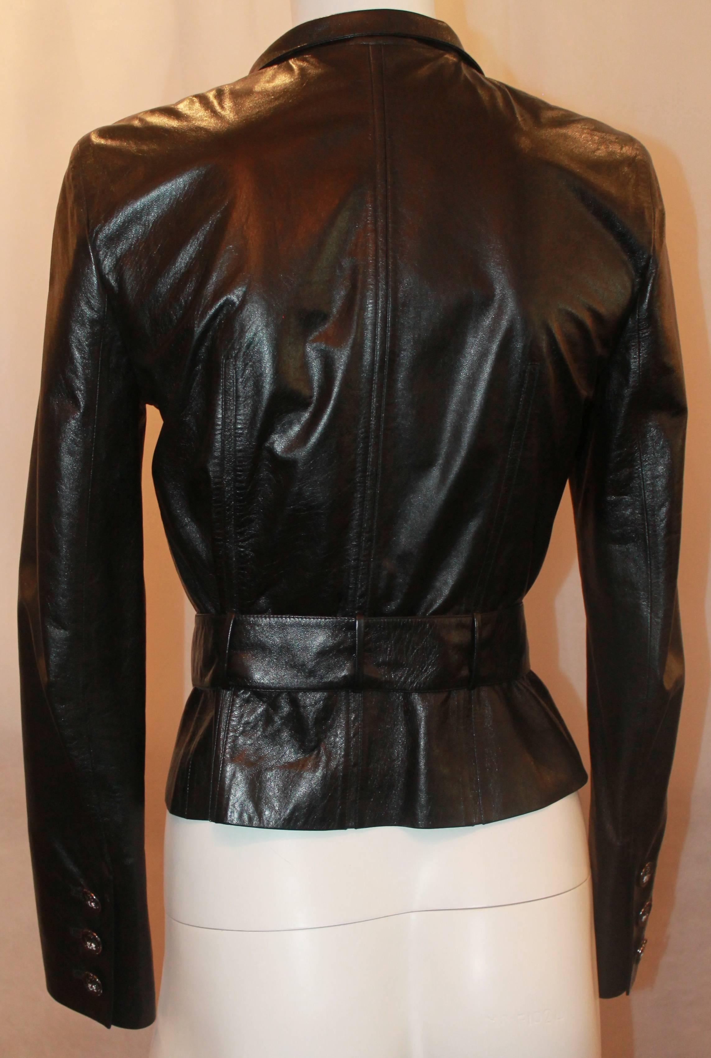 Chanel Black Leather Jacket w/ belt 