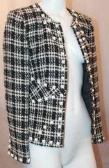 Chanel Black & White Tweed Jacket w/ White Studded Trim - 38