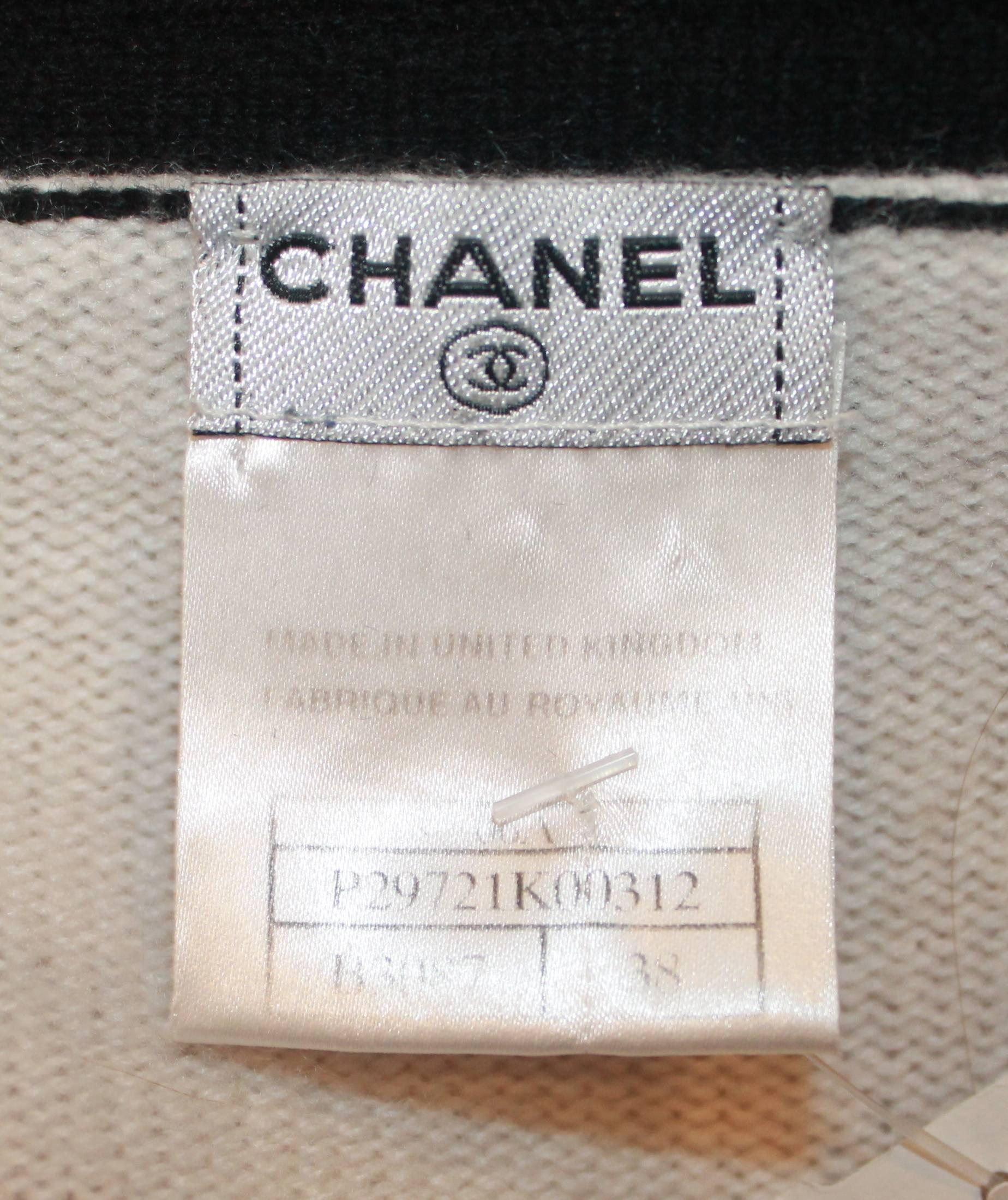 Chanel Cream Cashmere Sweater w/ Black Fringe Trim & Belt Sash - 38 2