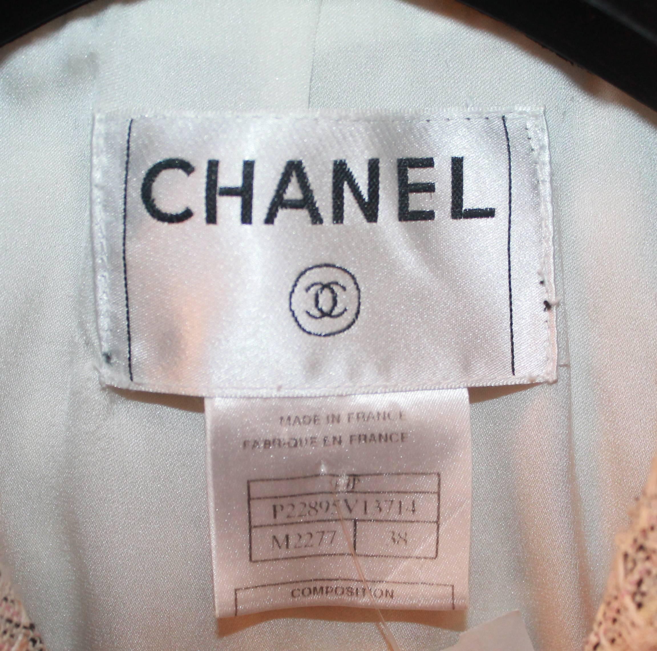 Chanel Blush, Cream, and Black Tweed Jacket w/ Fringe - 38 2
