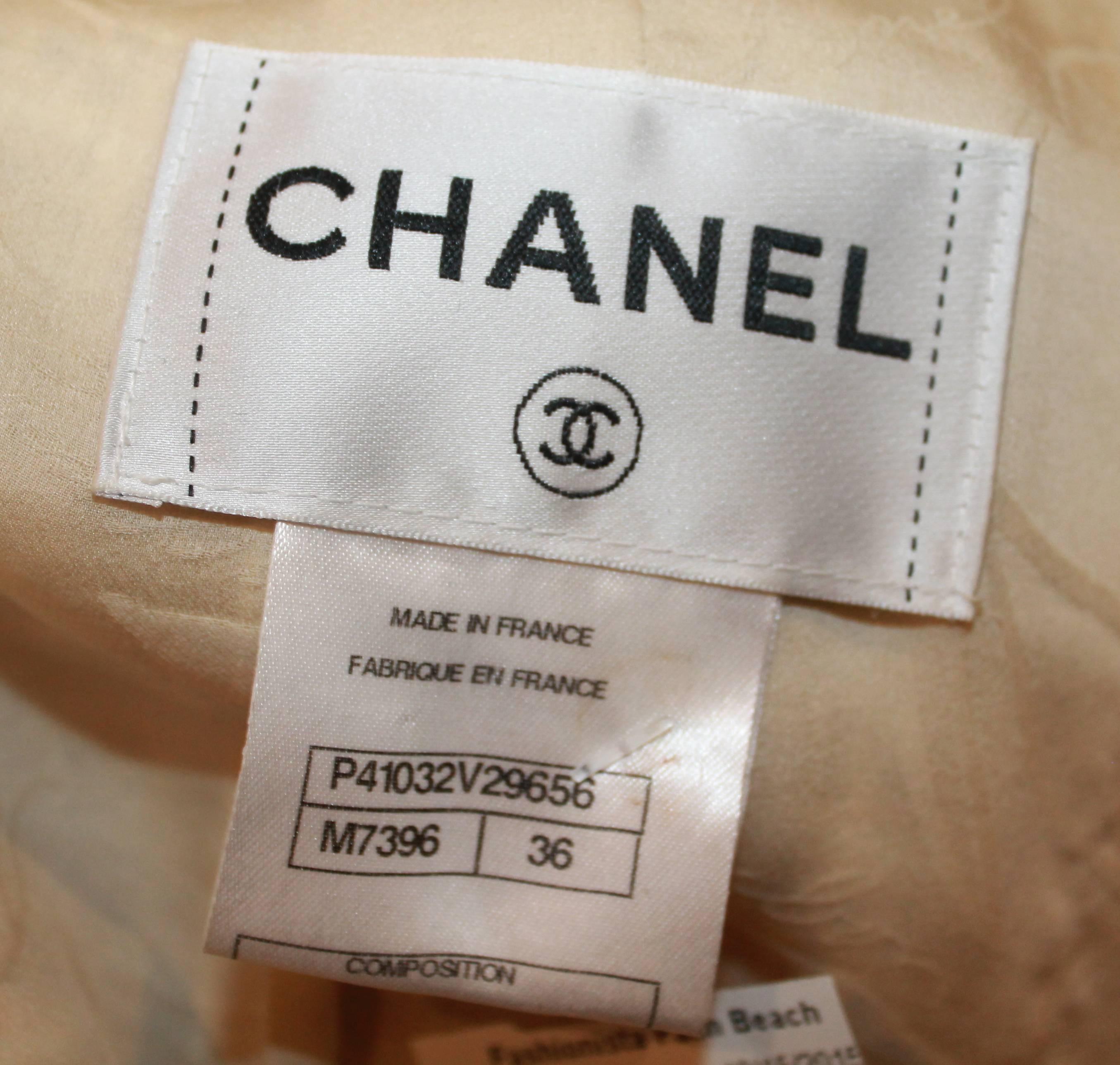 Chanel Ivory & Yellow Tweed Checkered Jacket w/ Topaz Colored Rhinestones - 36 2
