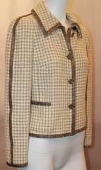 Chanel Ivory & Yellow Tweed Checkered Jacket w/ Topaz Colored Rhinestones - 36