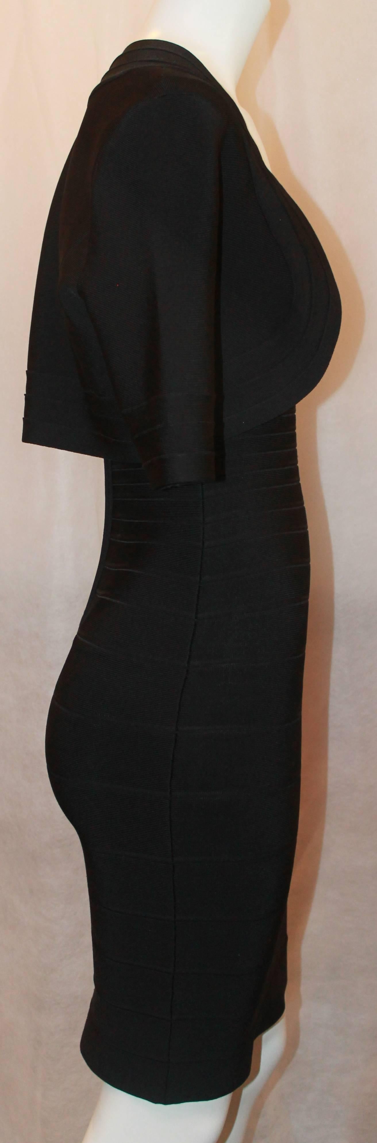 Women's Herve Leger Black Horizontal Striped Spaghetti Strap Bandage Dress w/ Bolero - S
