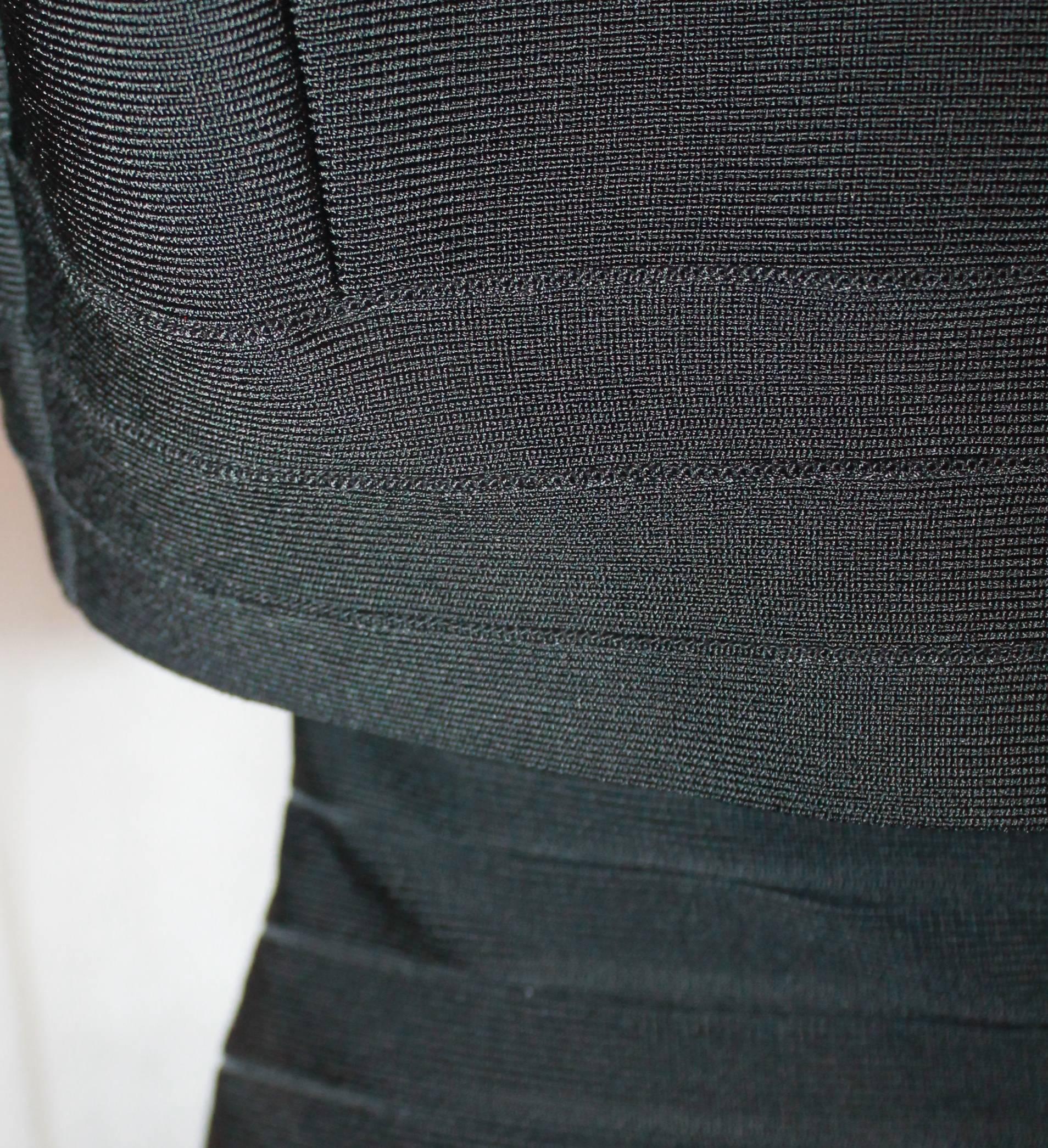 Herve Leger Black Horizontal Striped Spaghetti Strap Bandage Dress w/ Bolero - S 2
