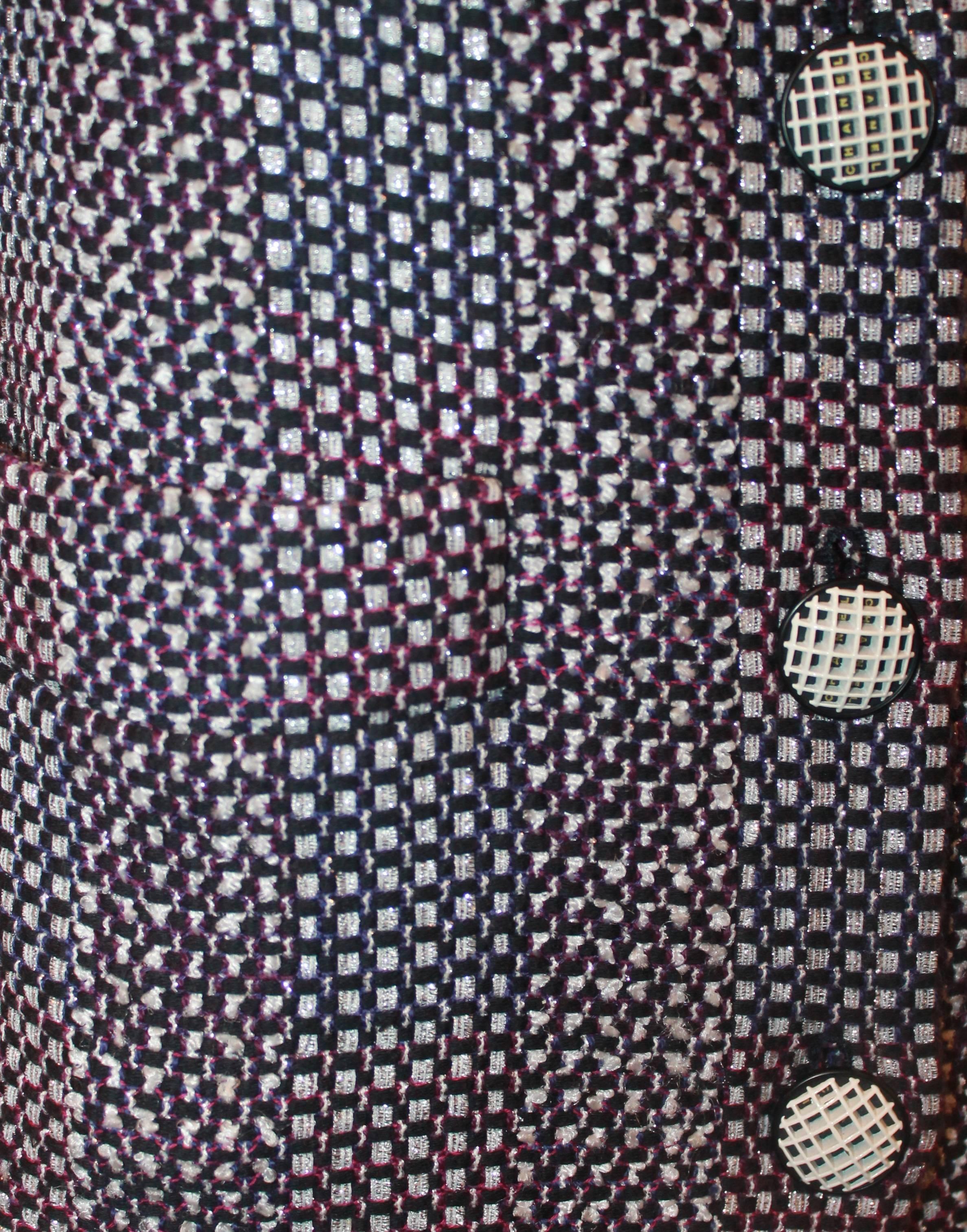 Chanel Navy, White, Pink, & Purple Tweed Short Sleeve Jacket - 34 1