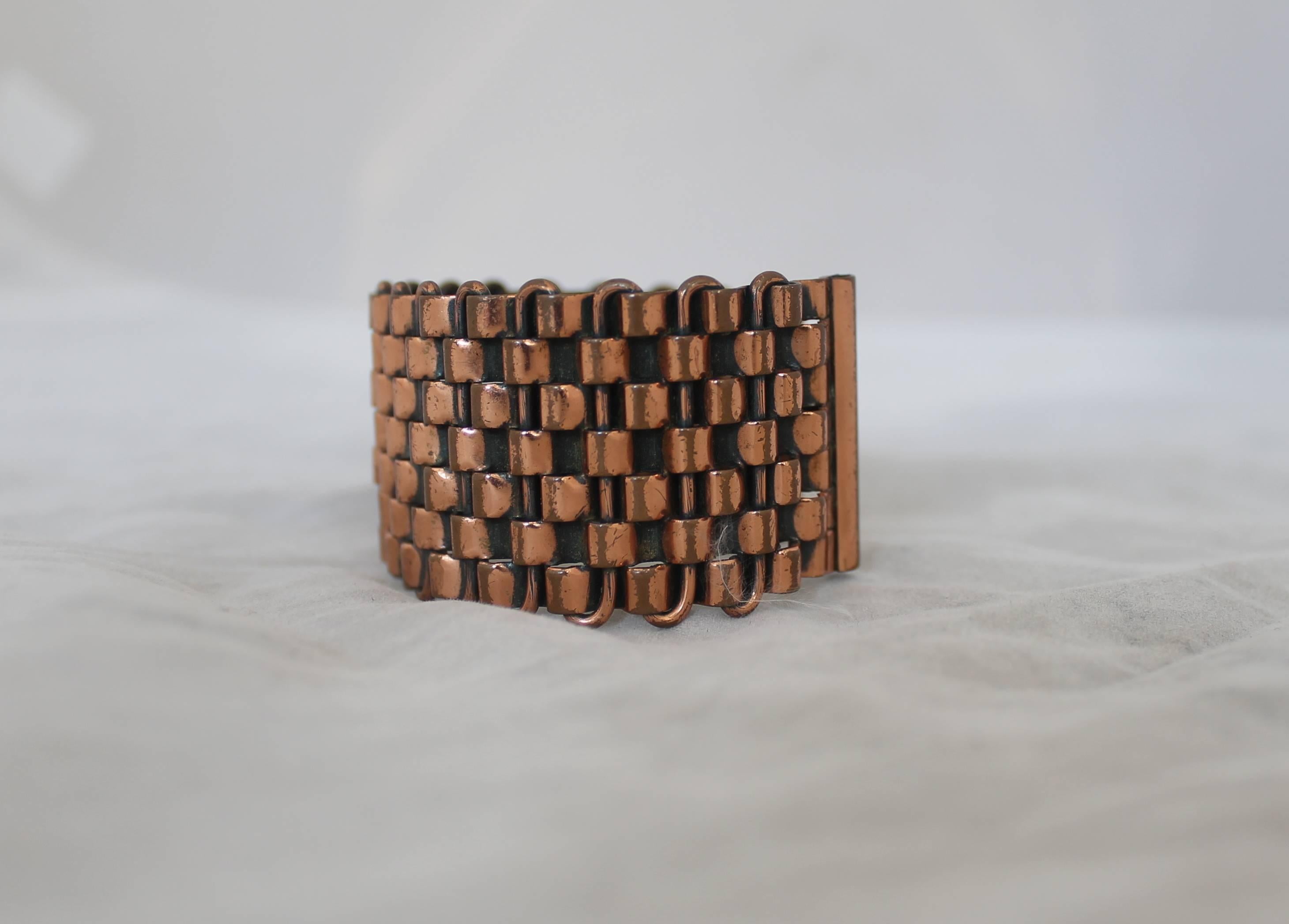 Renoir Vintage Copper Basket Weave Cuff Bracelet - 1950's For Sale at ...