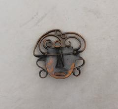 Rebajes Vintage Copper Brazilian Mask Pin - 1950's
