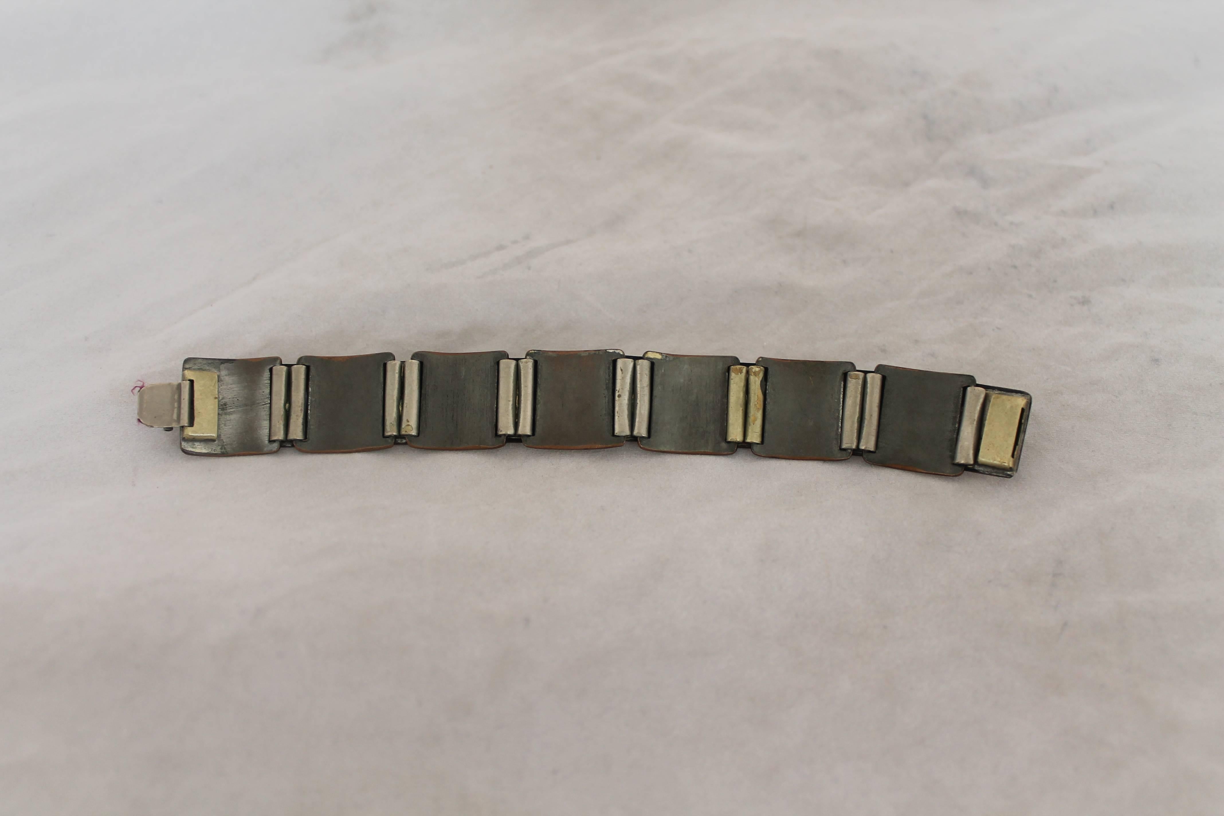 Rebajes Vintage Copper Geometric Link Bracelet - circa 1940's In Fair Condition In West Palm Beach, FL