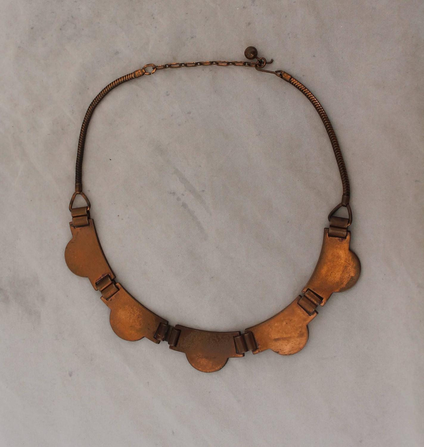 Rebajes Vintage Copper Necklace with Black Enamel circa 1950's For