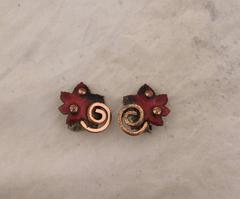 Matisse Vintage Red Enamel & Copper Maple Leaf Clip Earrings & Pin Set - 1950's