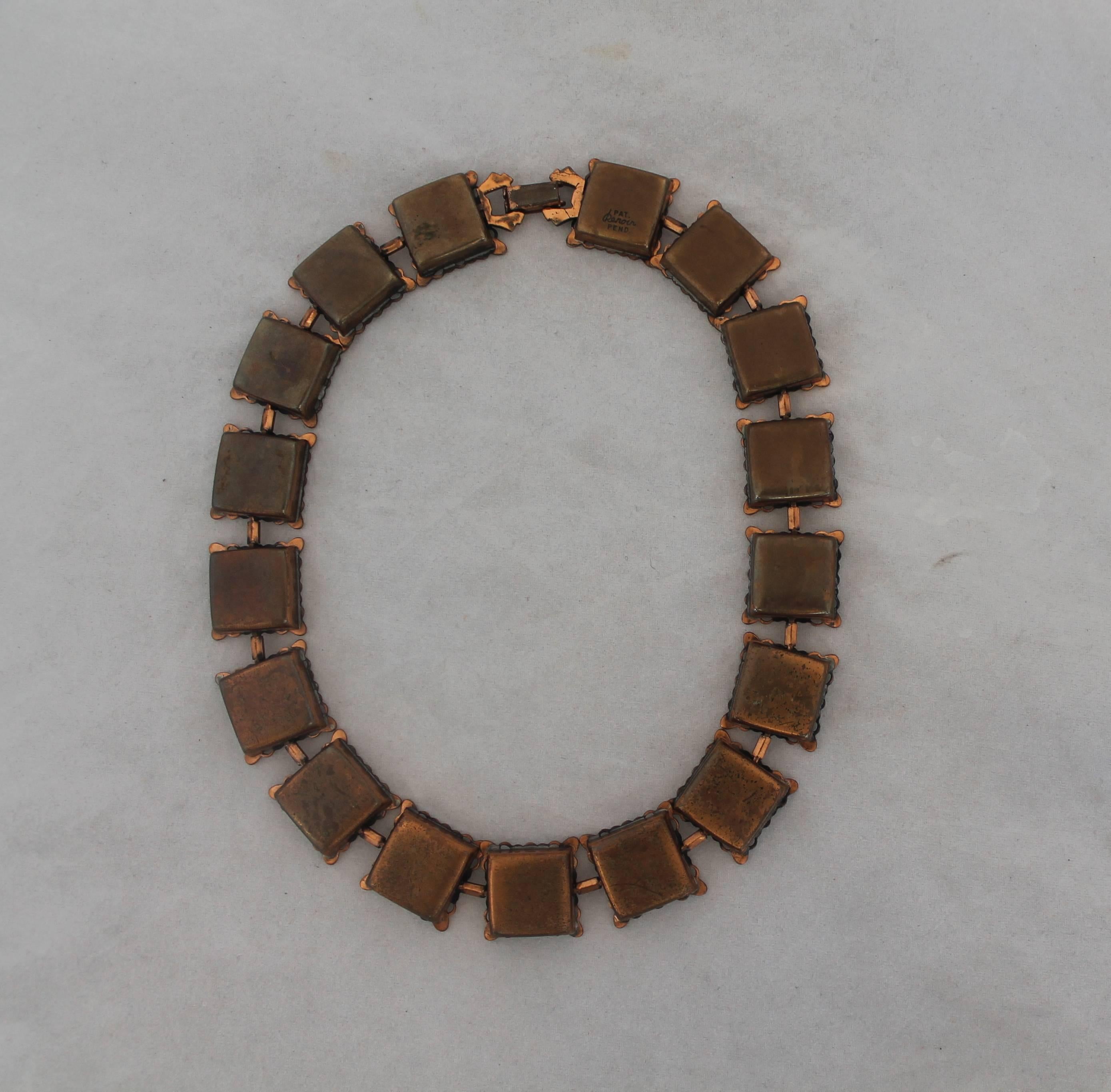 Matisse-Renoir Vintage Copper Square Necklace - Circa 1950's.  This artsy vintage necklace is in good vintage condition with only some wear consistent with its age.  It features a lovely copper metal, a unique square design, dark brushed sections