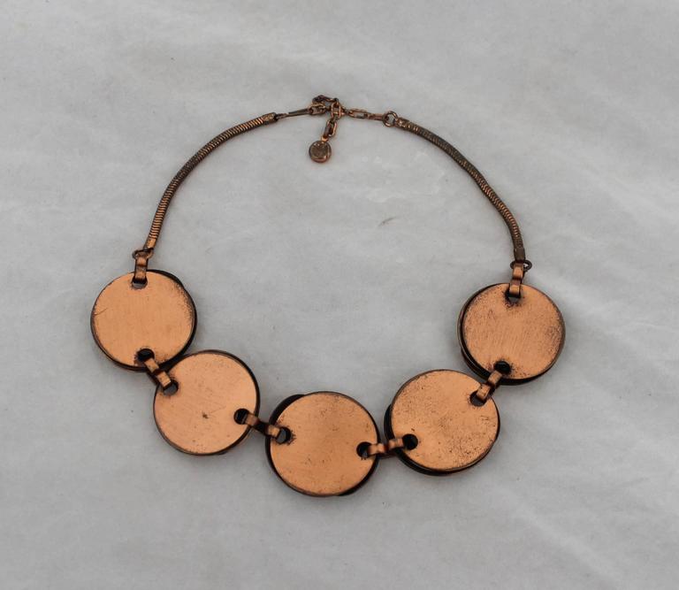 Rebajes Vintage Copper and Black Enamel Necklace w/ Swirl Design