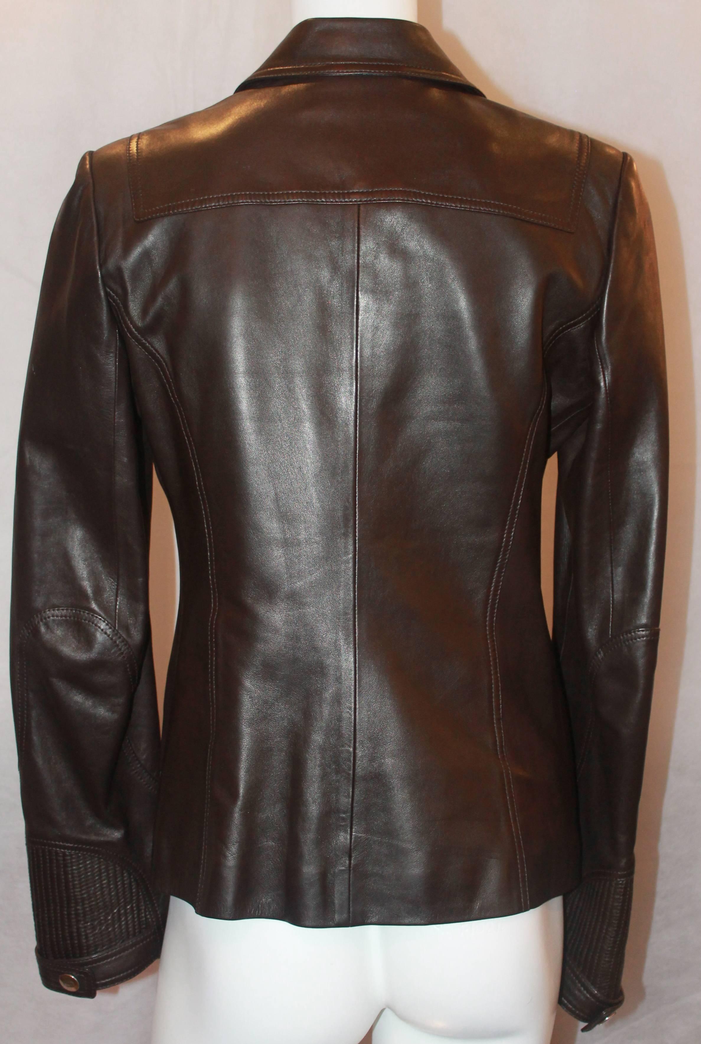 Black Gucci Chocolate Leather Fitted Jacket - 8