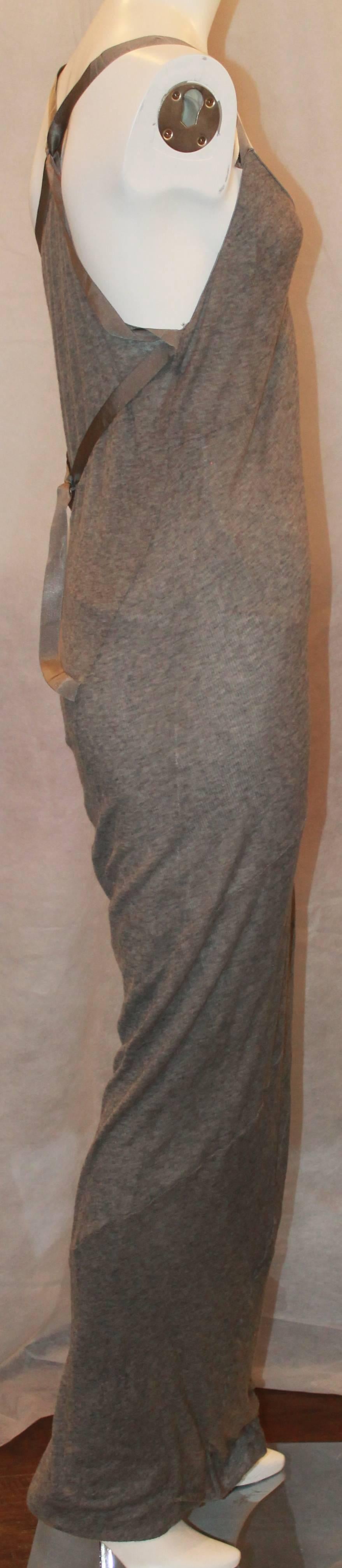 Gray Nina Ricci Grey Cashmere Maxi Dress w/ Silk Ribbon Straps - 36