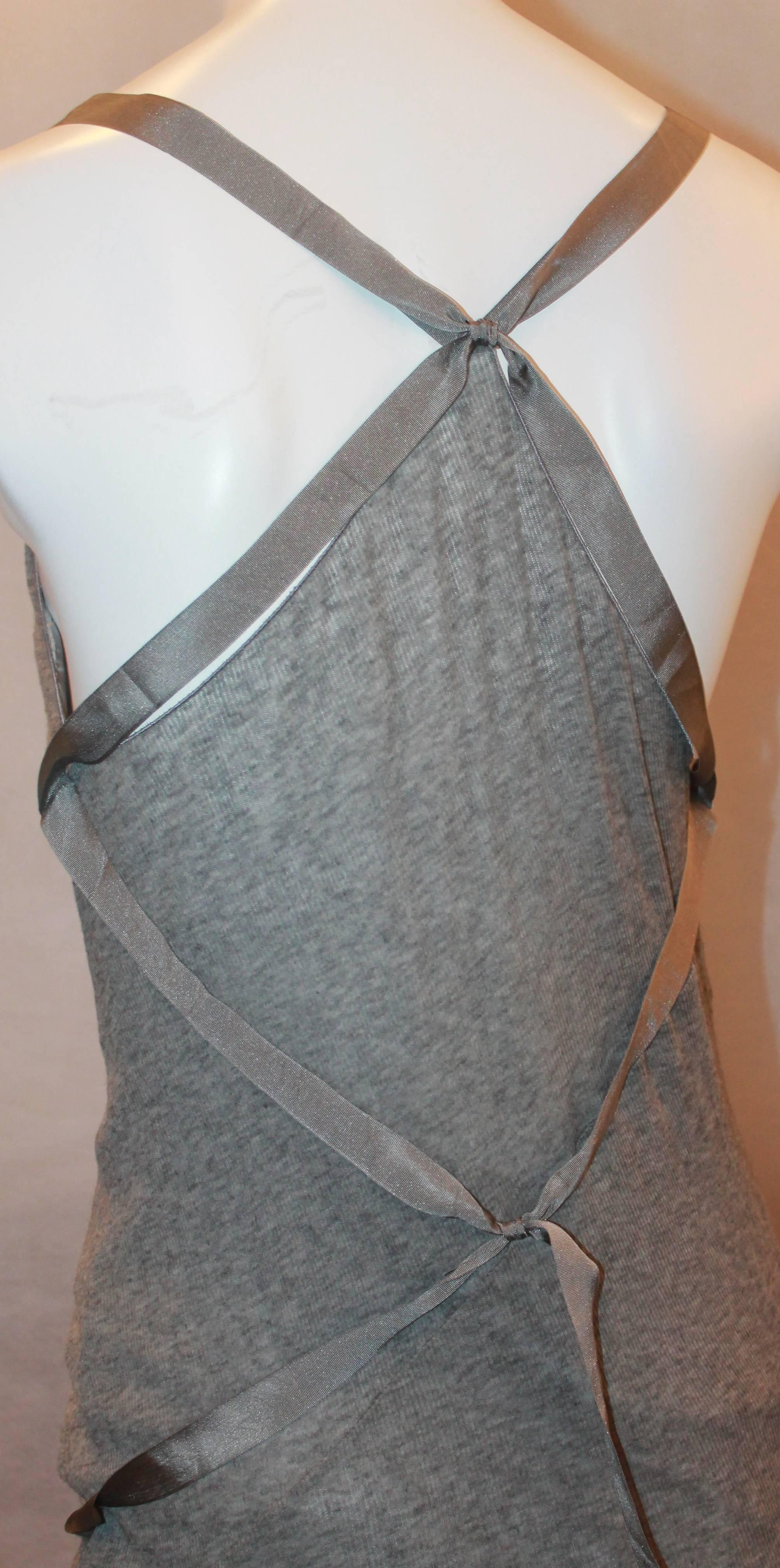 Women's Nina Ricci Grey Cashmere Maxi Dress w/ Silk Ribbon Straps - 36