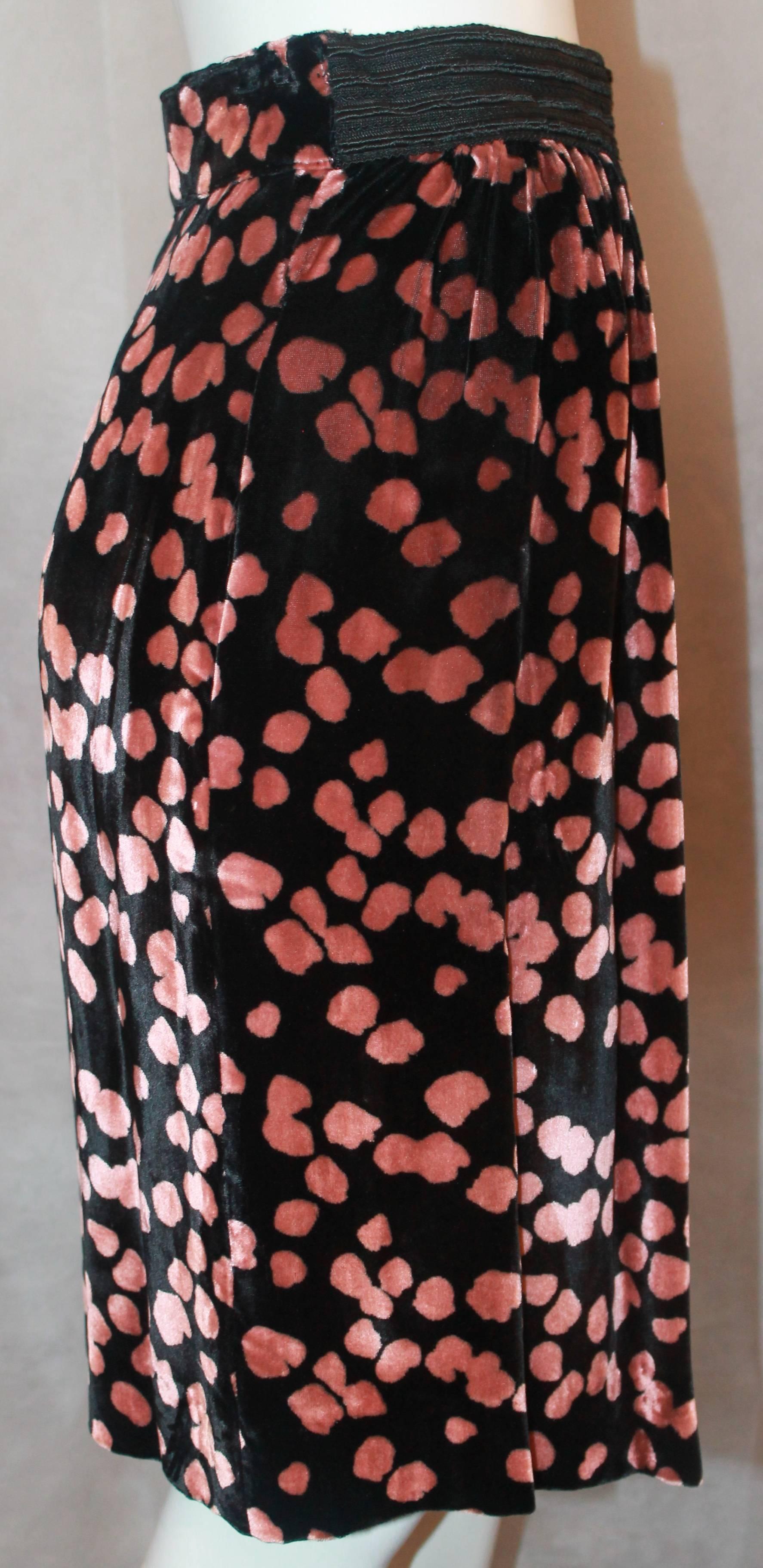 Women's Galliano Vintage Black Velvet Skirt w/ Pink Spots - S - 1990's For Sale