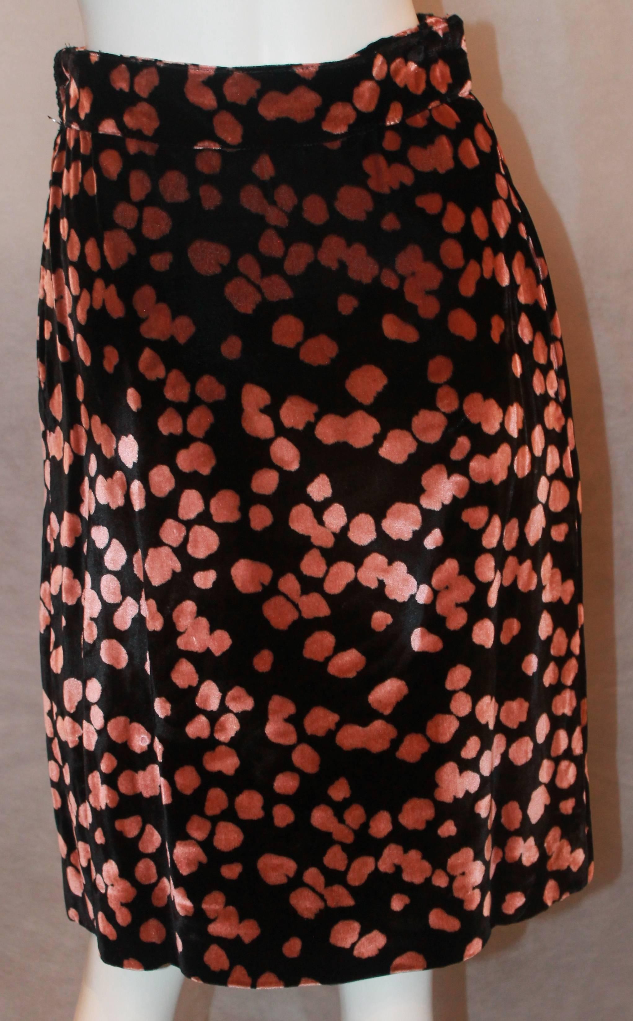 Galliano Vintage Black Velvet Skirt w/ Pink Spots - S - 1990's For Sale 1