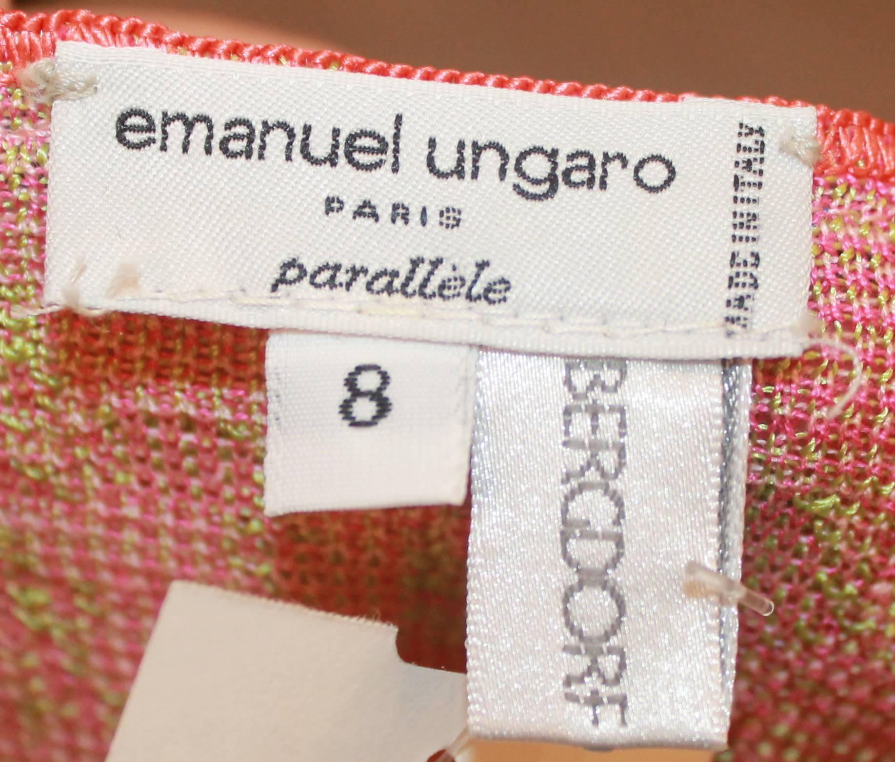 Women's Emanuel Ungaro Pink & Green Silk Knit Tank w/ Blue Sequin Trim - 8 - NWT For Sale