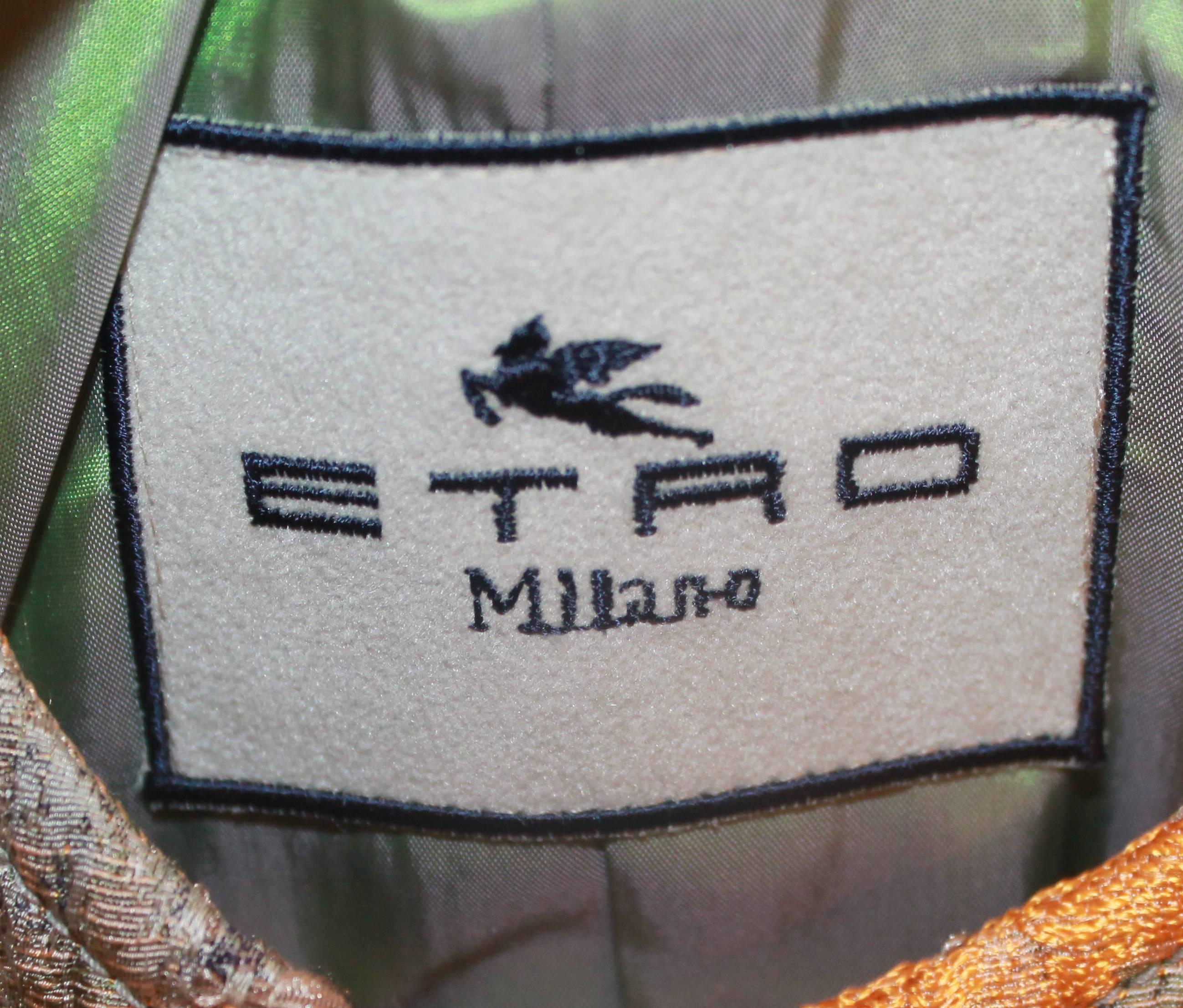 Etro - Veste à motifs floraux en brocart de soie taupe, orange, violet et vert - S/40 en vente 2