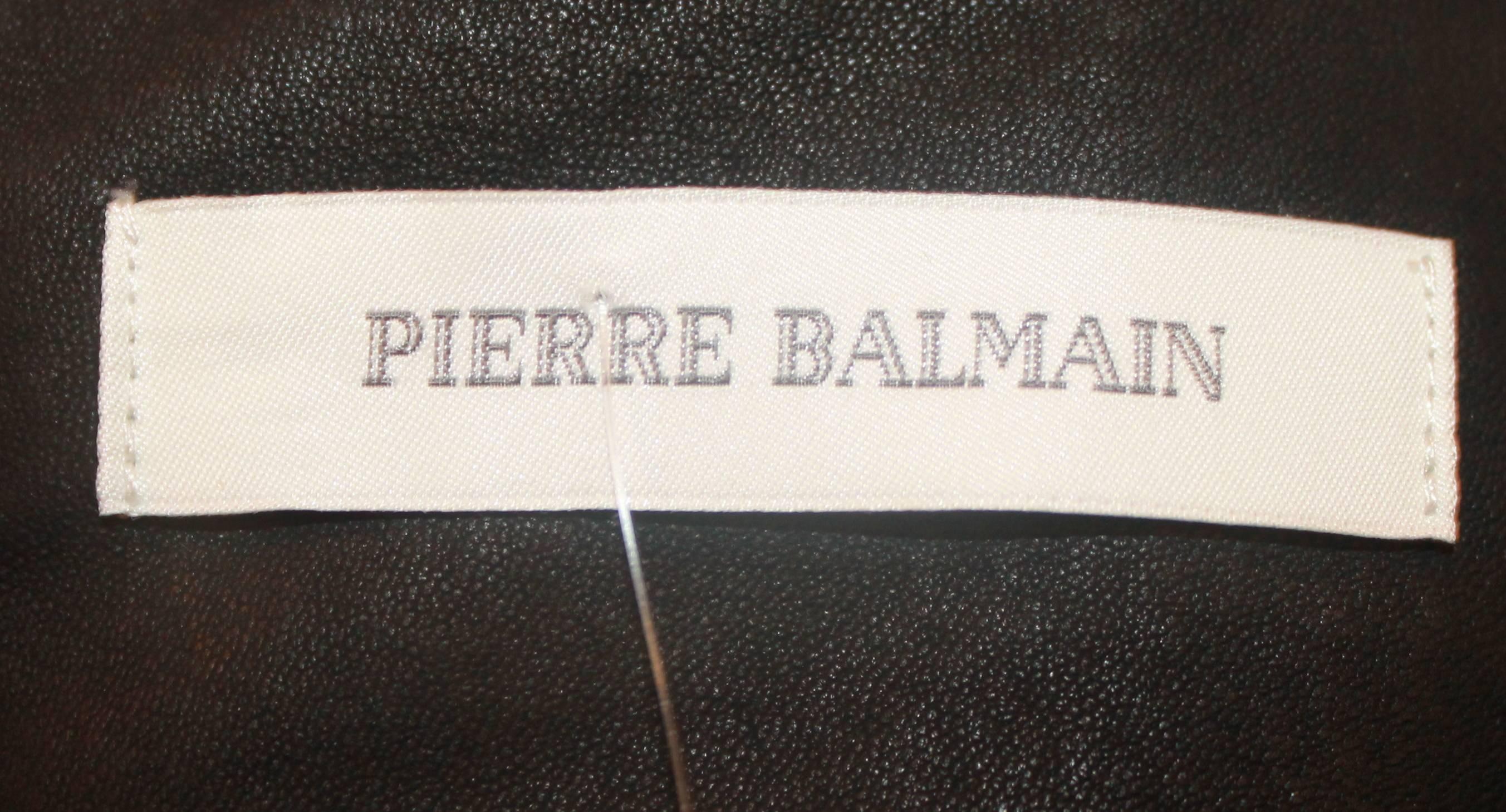 Women's Pierre Balmain Black Leather High-Waisted Stretch Pencil Skirt w/ Panels - 40