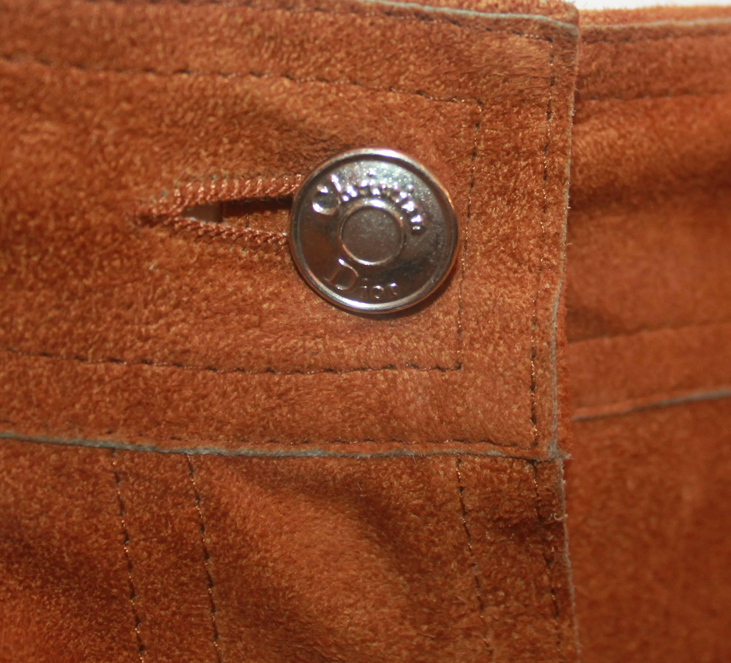 Christian Dior Vintage Brown Suede Skirt Jean Cut Skirt w/ Pockets - FR:38 US:6 1