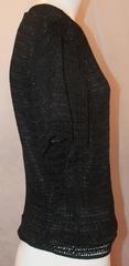 Carmen Marc Valvo Black Crochet Knit Short Sleeve Top w/ Beading - M