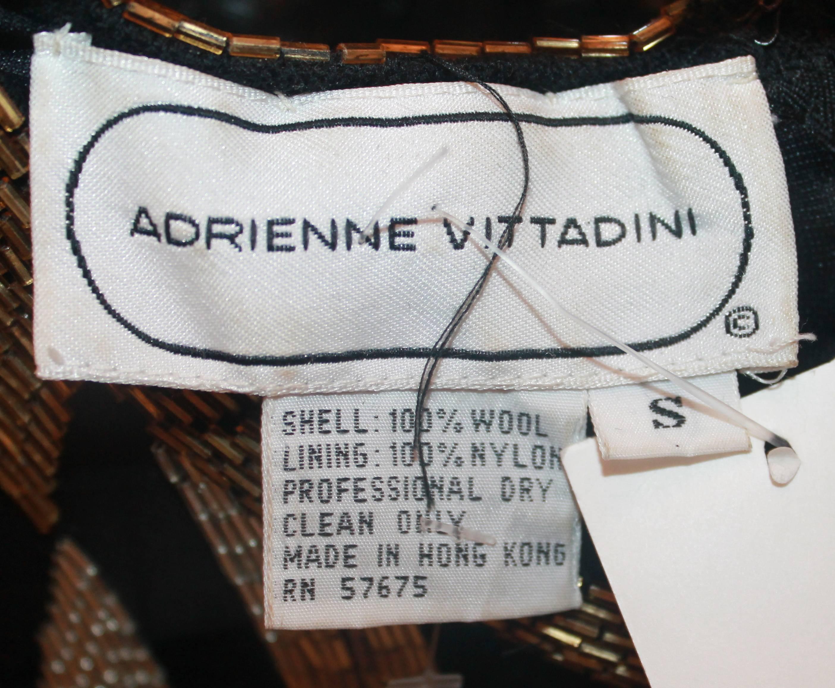 Adrienne Vittadini Vintage Black, Gold, and Silver Wool Jersey Long Sleeve Top-S In Good Condition In West Palm Beach, FL