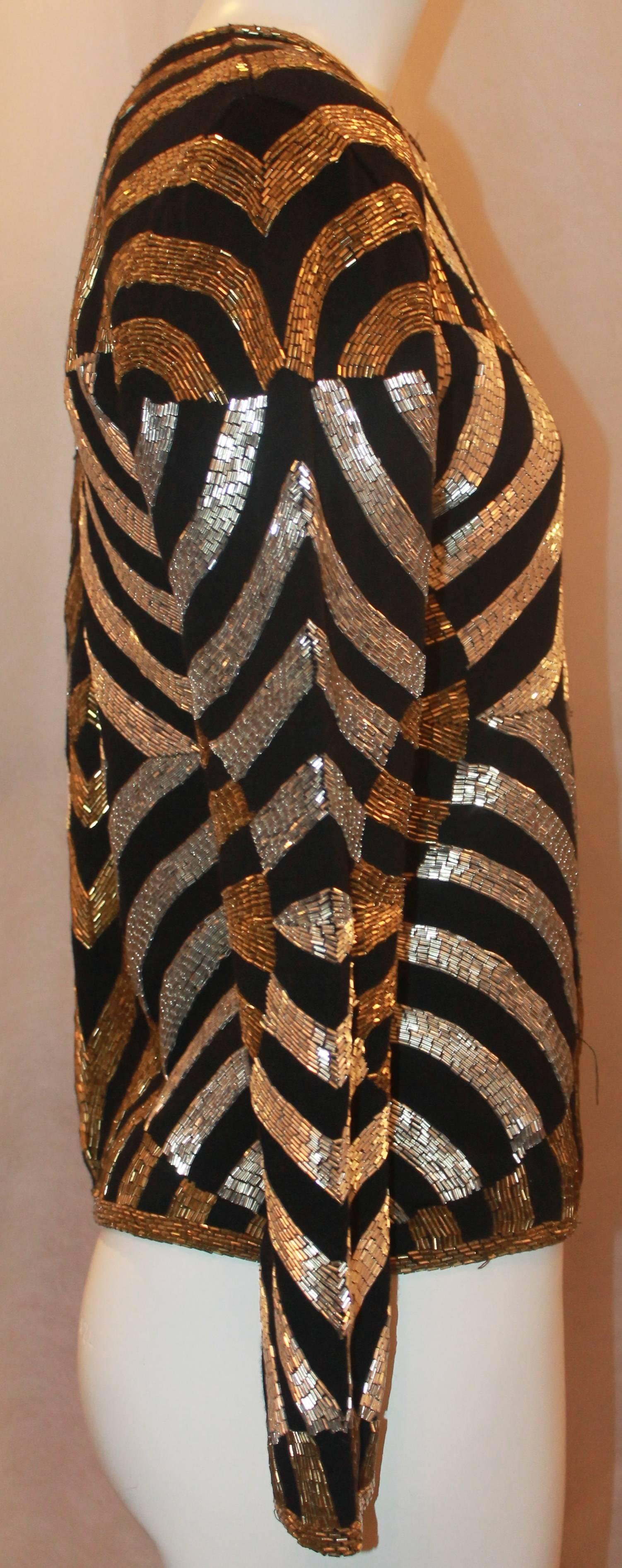 Adrienne Vittadini Vintage Schwarz:: Gold und Silber Wolle Jersey Langarm Top-S im Zustand „Gut“ in West Palm Beach, FL