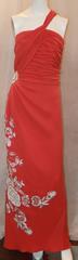 Naeem Khan Coral Silk One Shoulder Gown w/ White Floral Beading & Shawl - 12